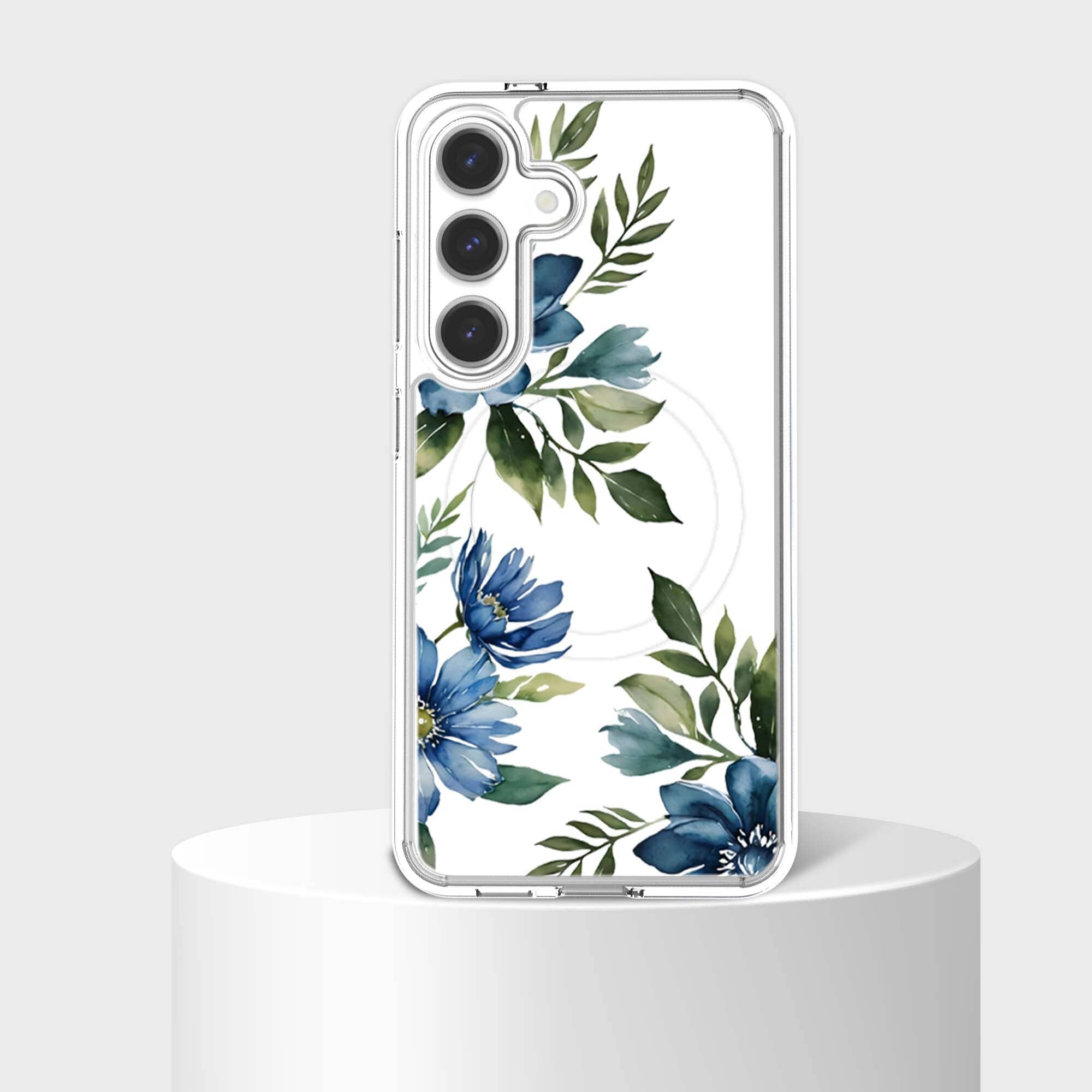 Samsung Galaxy S25 Blue Floral Clear Case