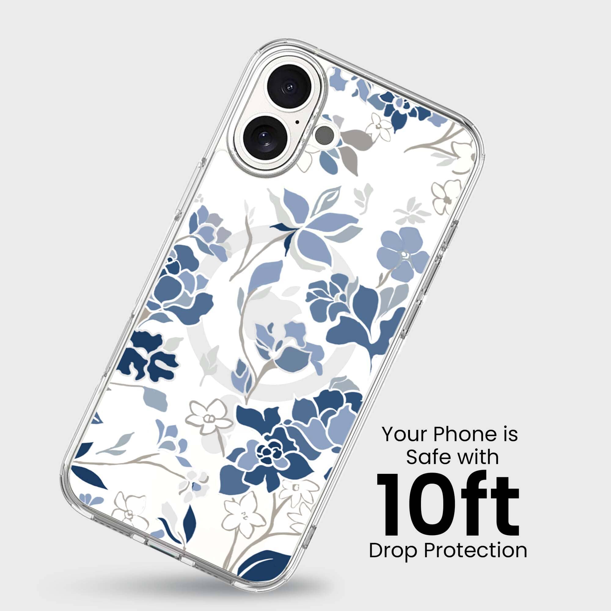 MagSafe iPhone 16 Blue Pattern Clear Case