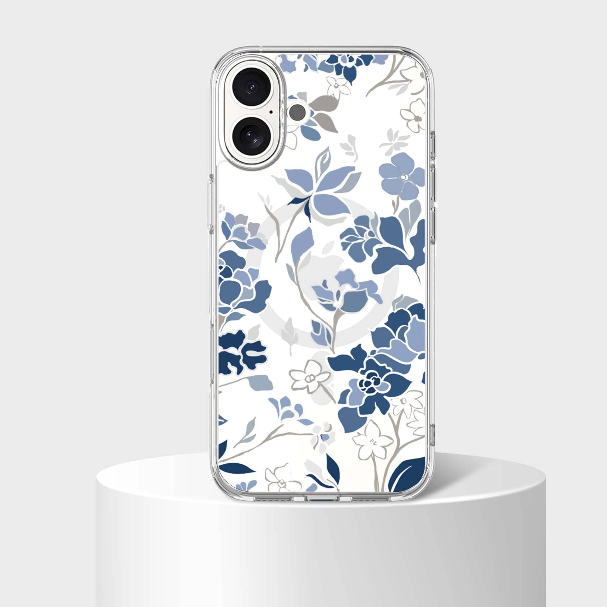 MagSafe iPhone 16 Blue Pattern Clear Case