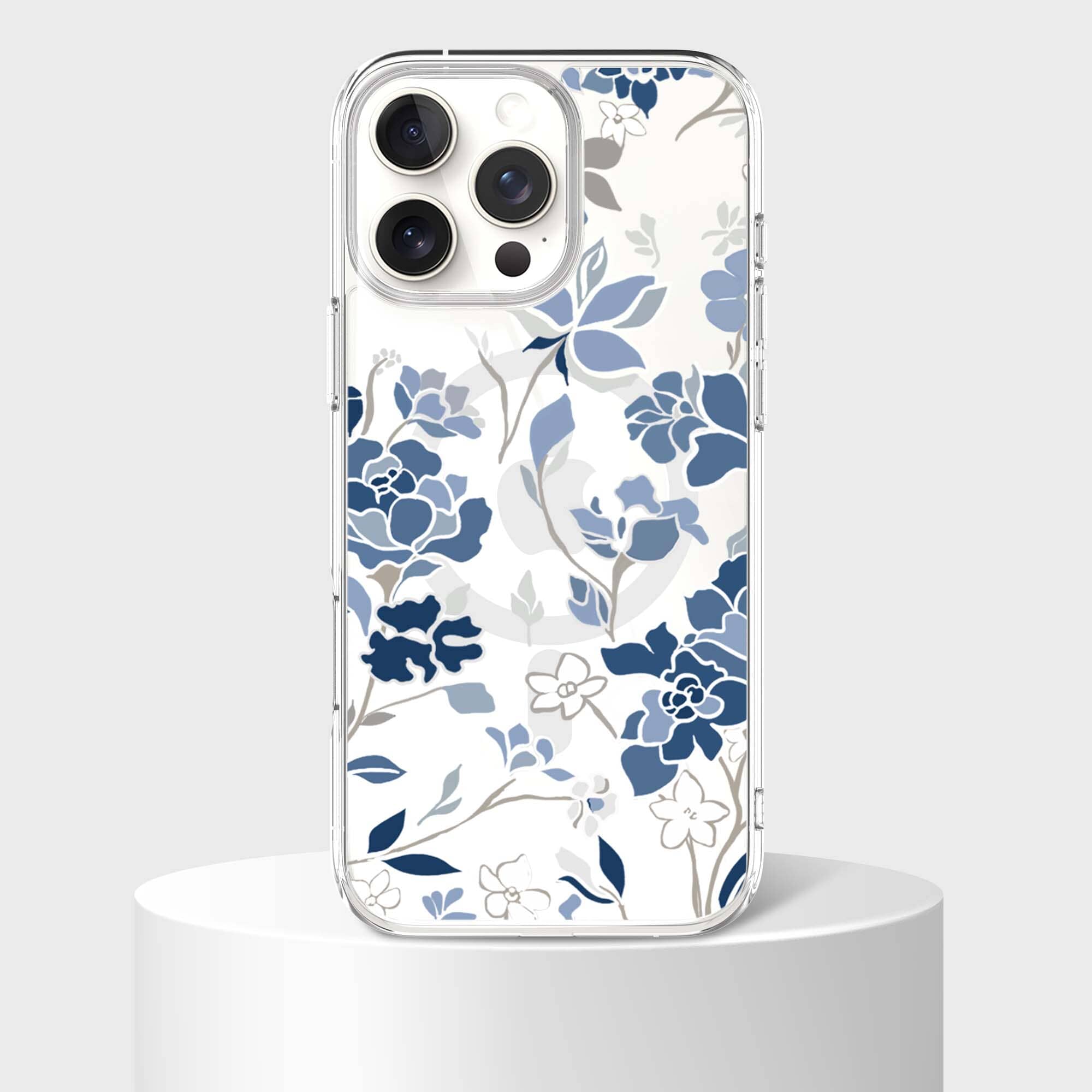 MagSafe iPhone 16 Pro Blue Pattern Clear Case