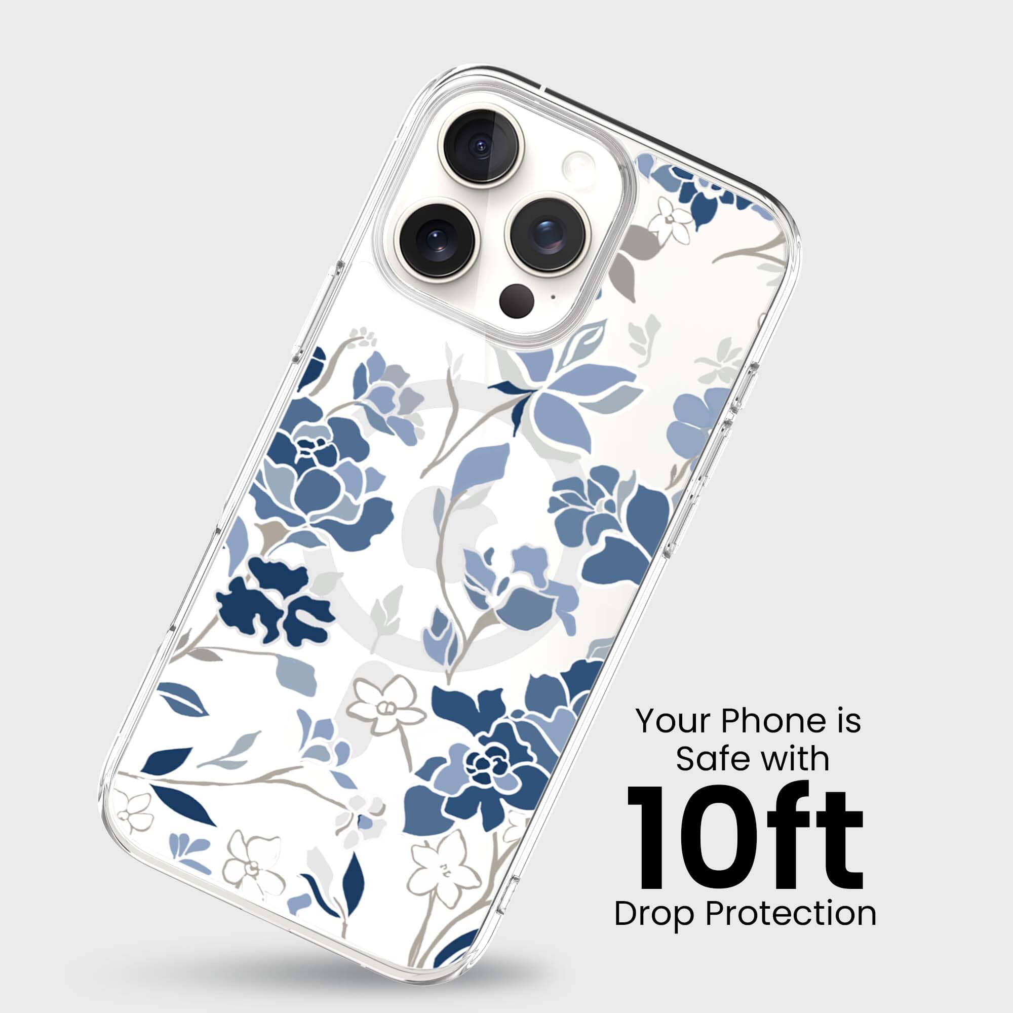 MagSafe iPhone 16 Pro Max Blue Pattern Clear Case