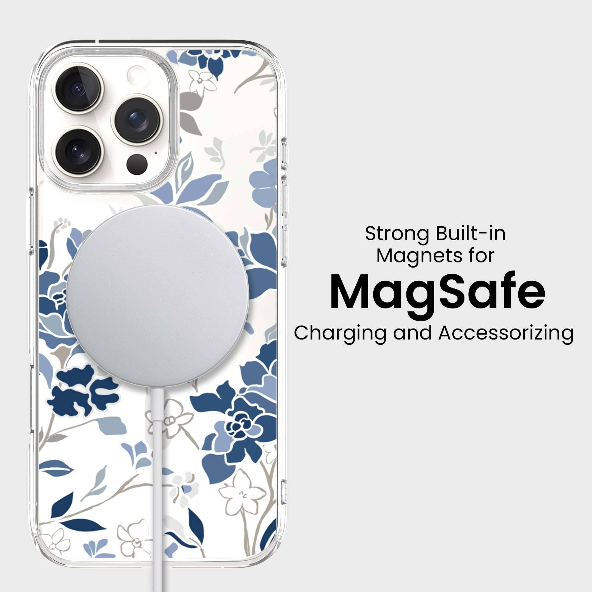 MagSafe iPhone 16 Pro Max Blue Pattern Clear Case
