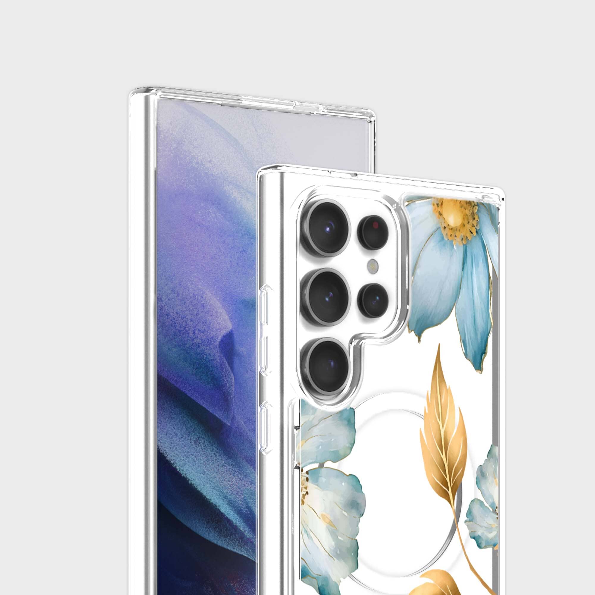 Samsung Galaxy S24 Ultra Blue Wildflower Clear Case