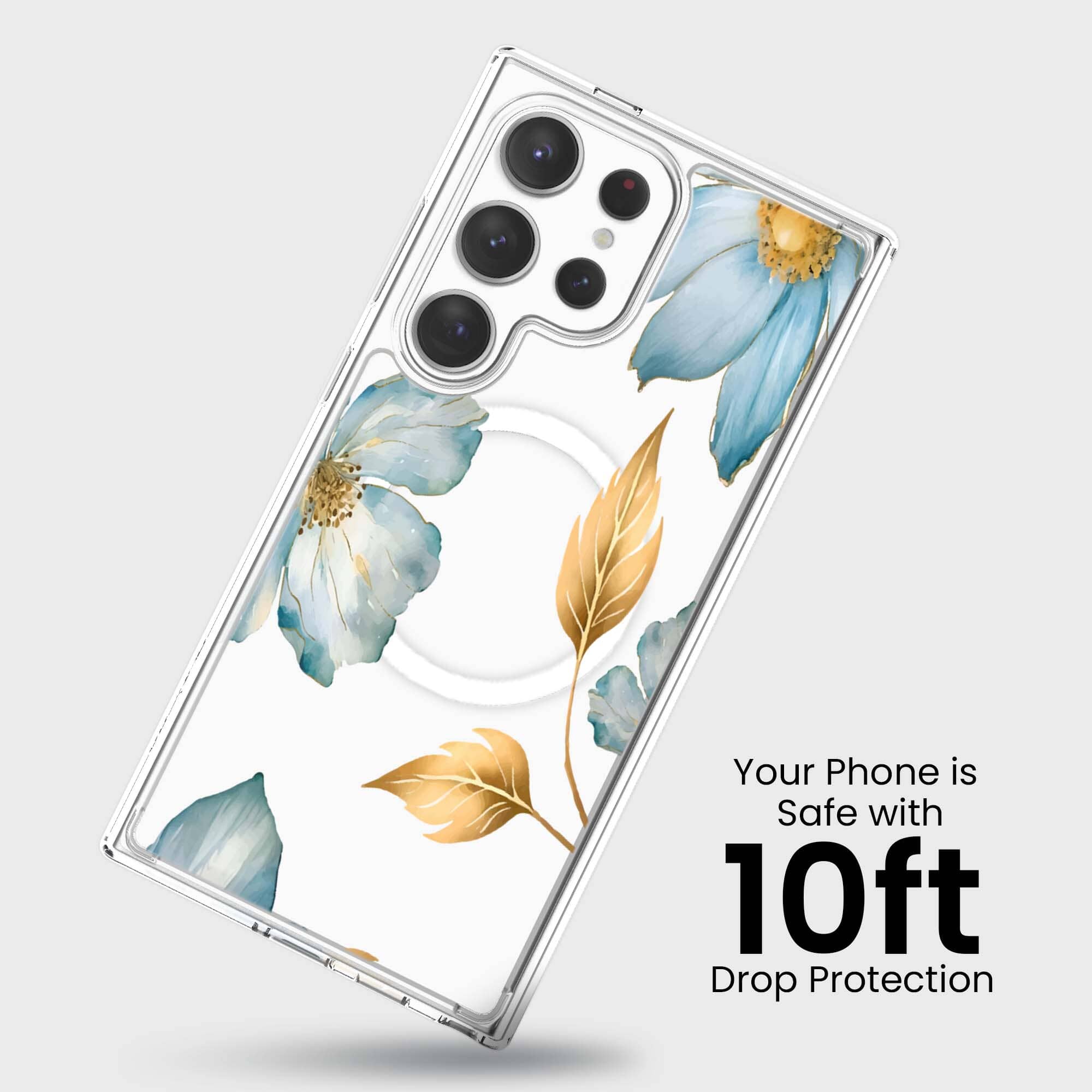 Samsung Galaxy S24 Ultra Blue Wildflower Clear Case