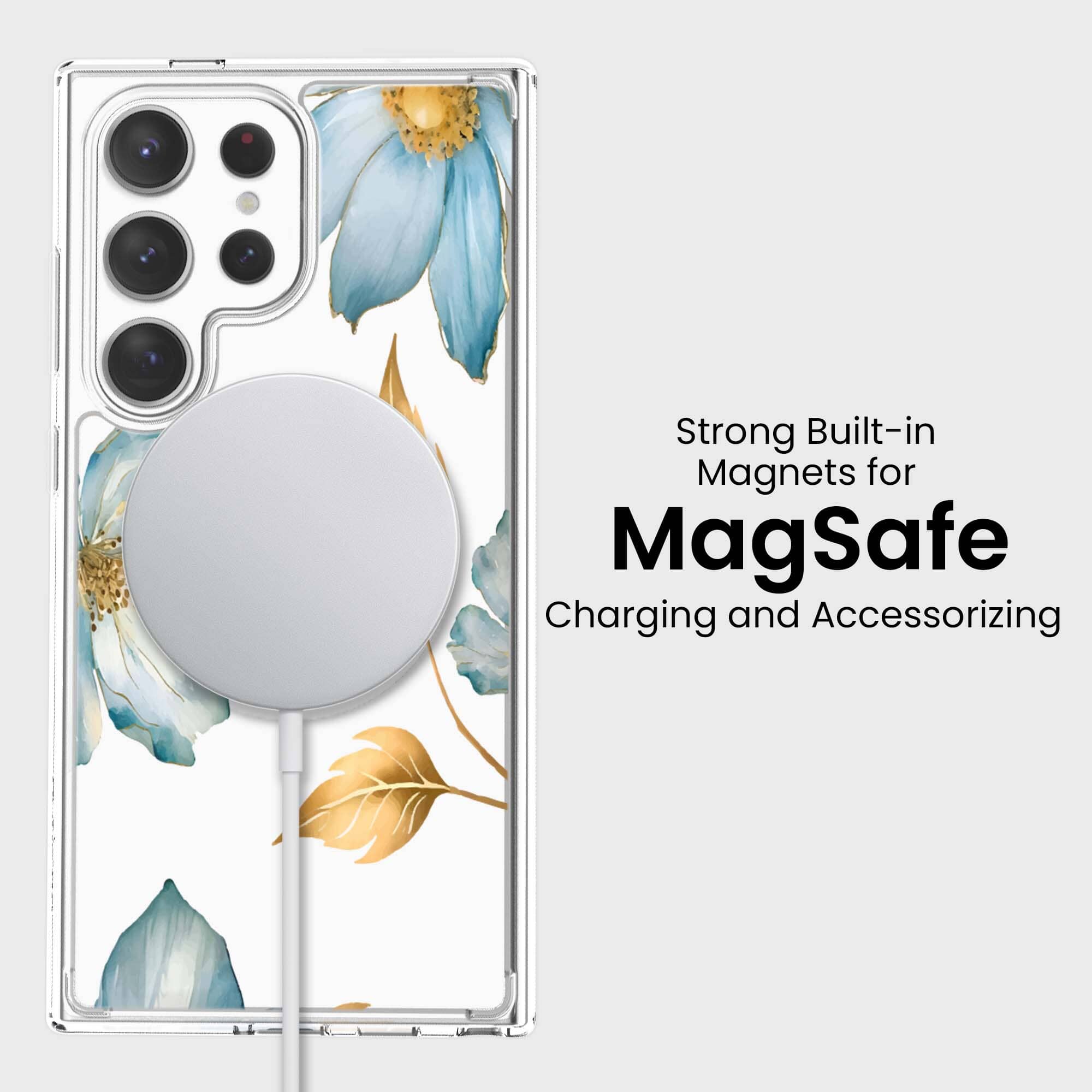 Samsung Galaxy S24 Ultra Blue Wildflower Clear Case