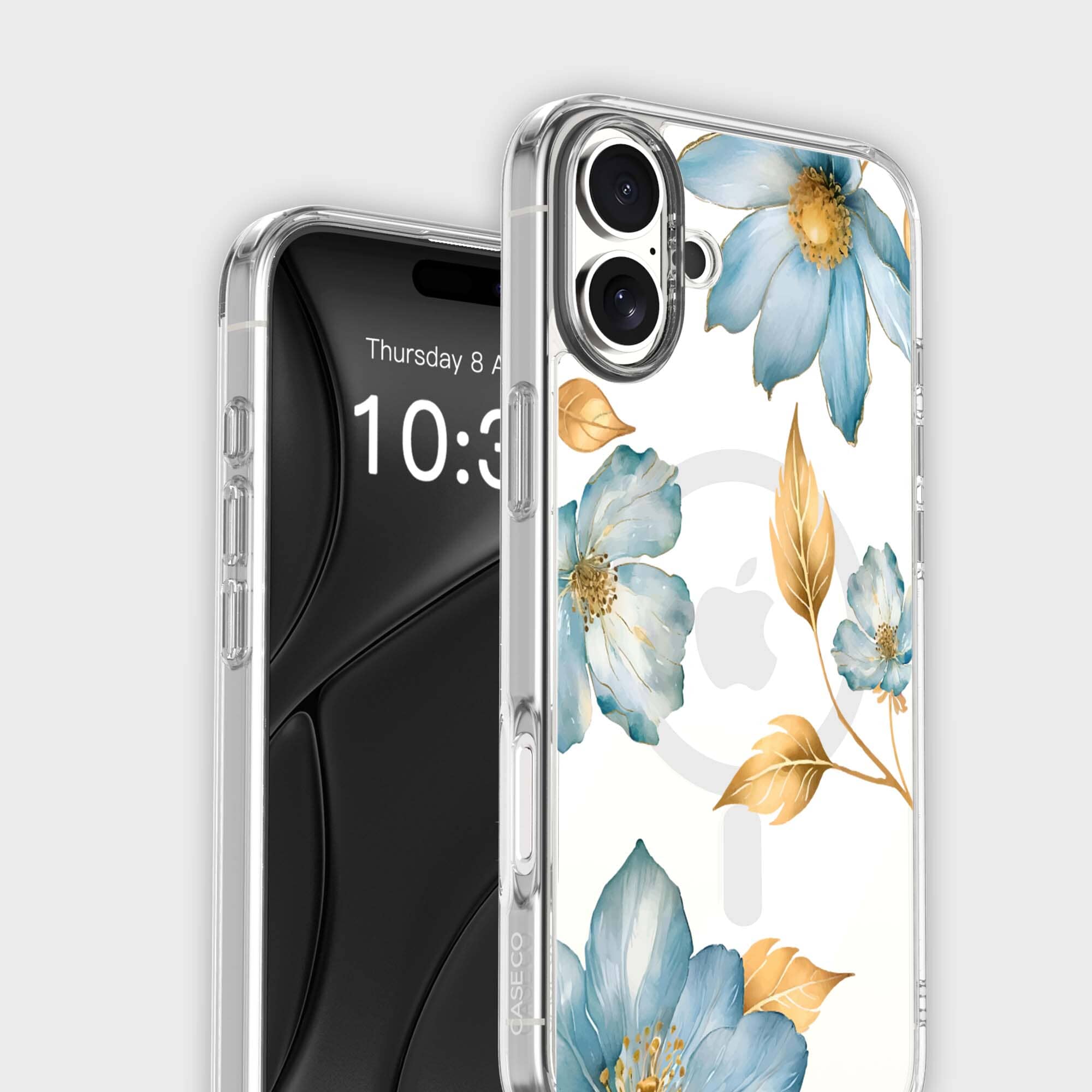 MagSafe iPhone 16 Blue Wildflower Clear Case