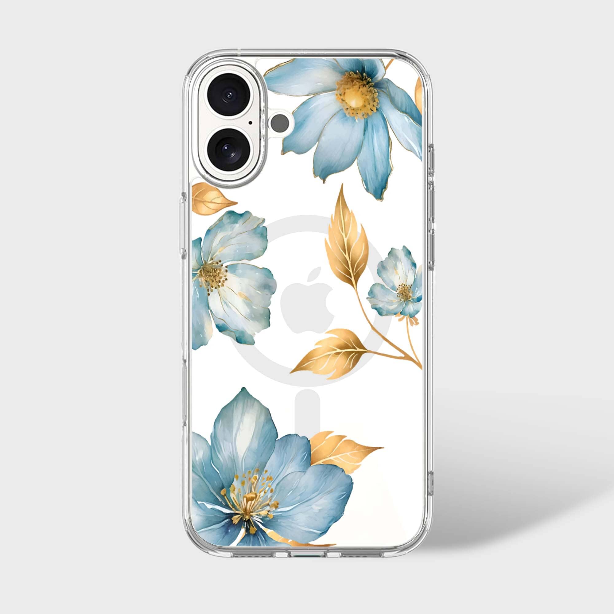 MagSafe iPhone 16 Blue Wildflower Clear Case