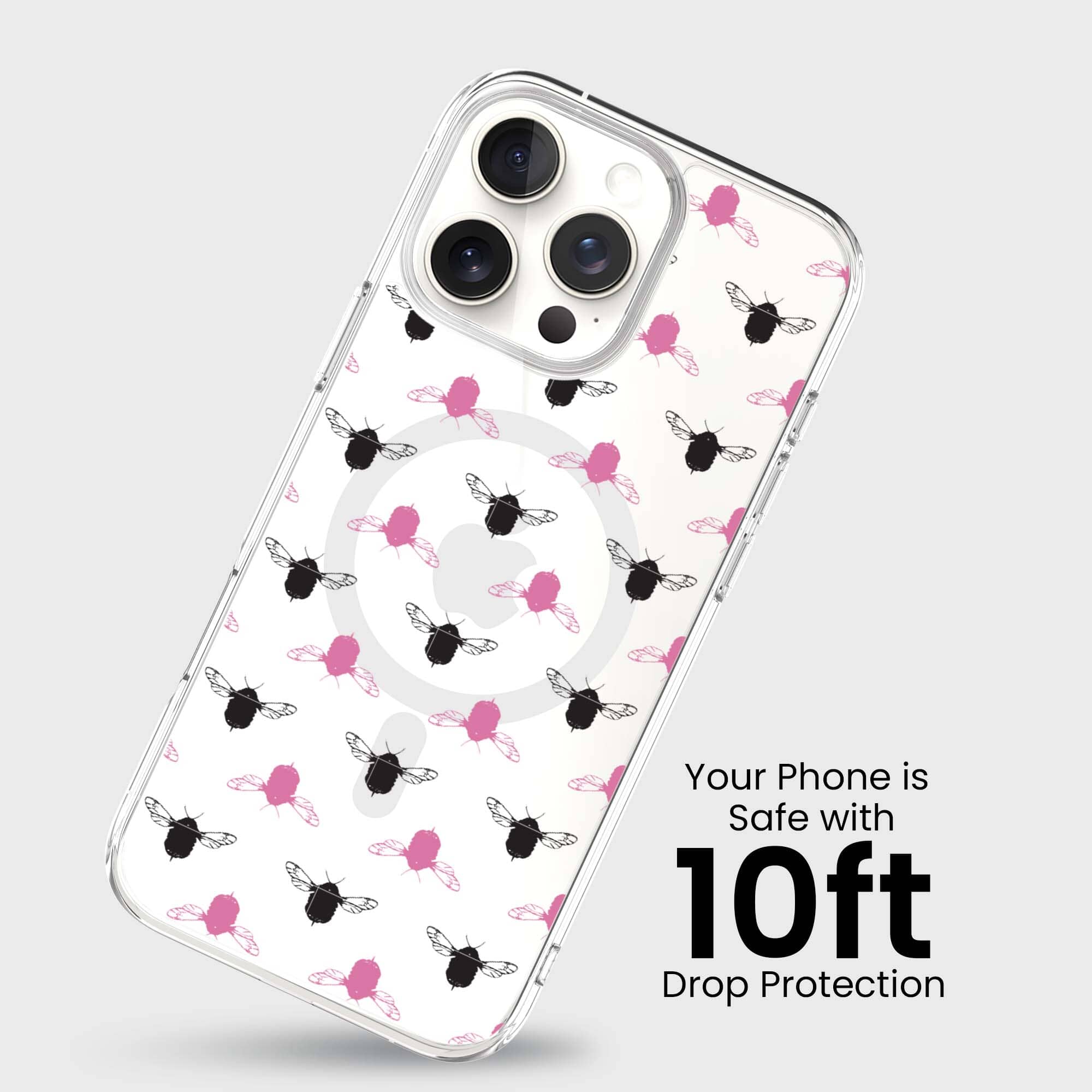 iPhone 16 Pro Clear Case - Black and Pink Bumble Design