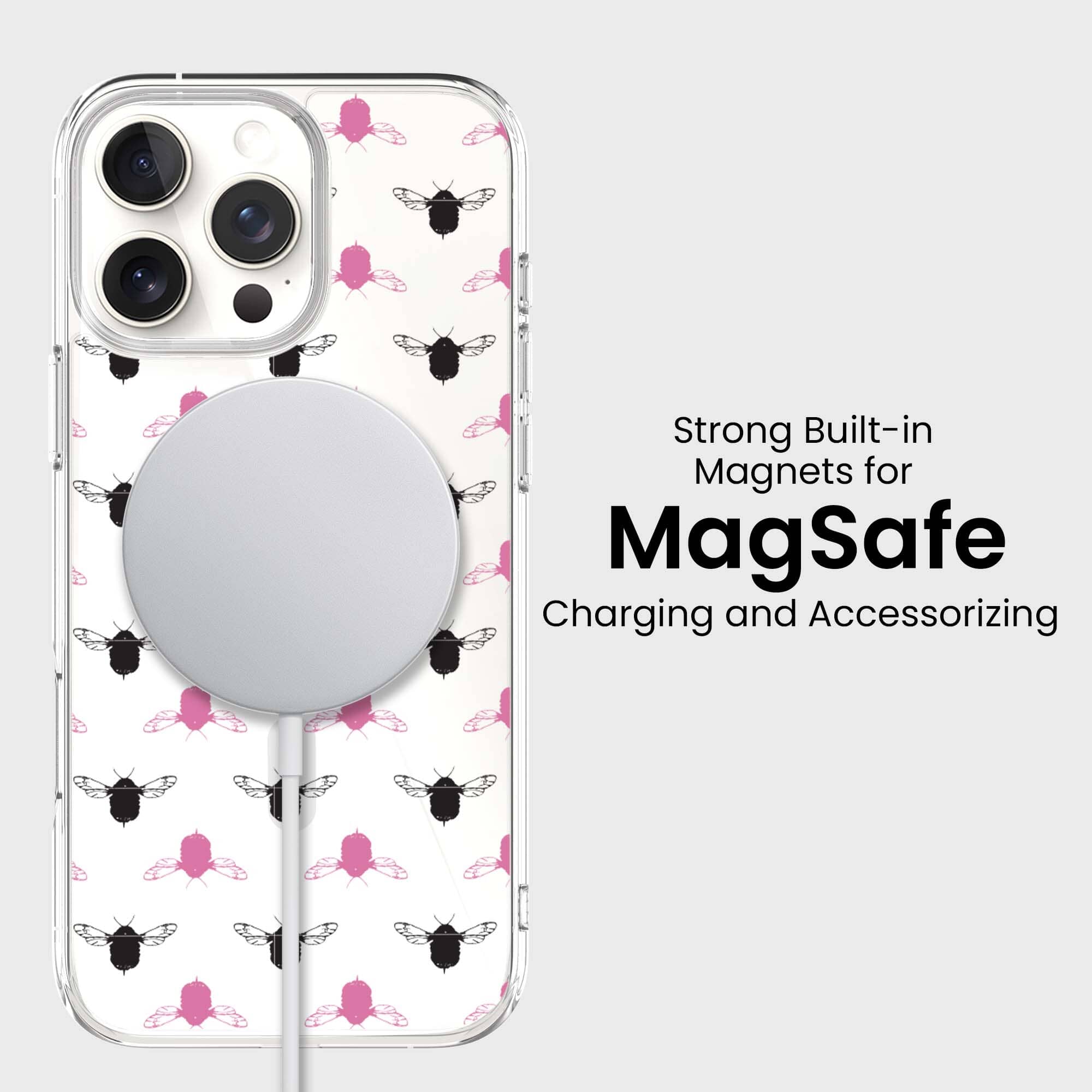 iPhone 16 Pro Clear Case - Black and Pink Bumble Design