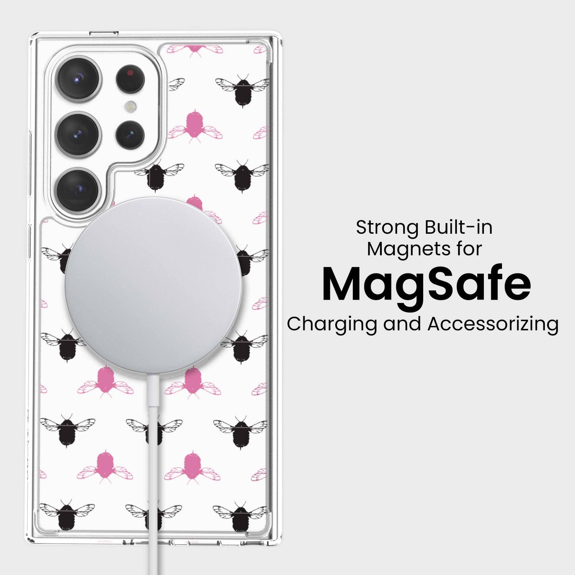 Samsung Galaxy S24 Ultra Clear Case - Black and Pink Bumble Design