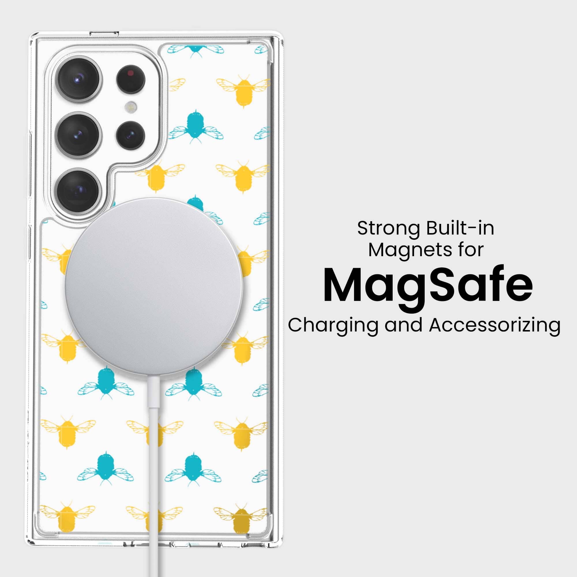 Samsung Galaxy S24 Ultra Clear Case - Blue and Yellow Bumble Design