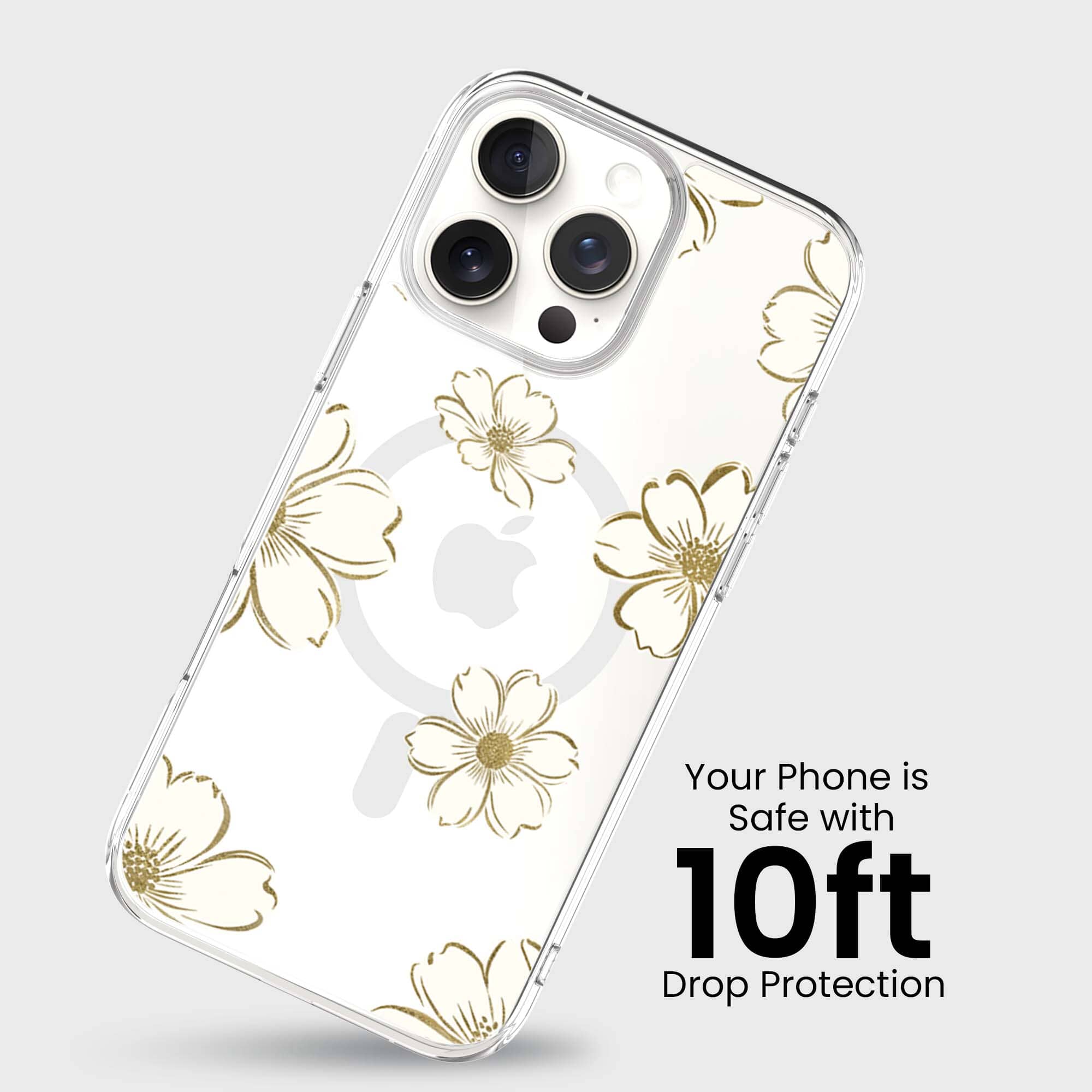 MagSafe iPhone 16 Pro Gold Pattern Clear Case