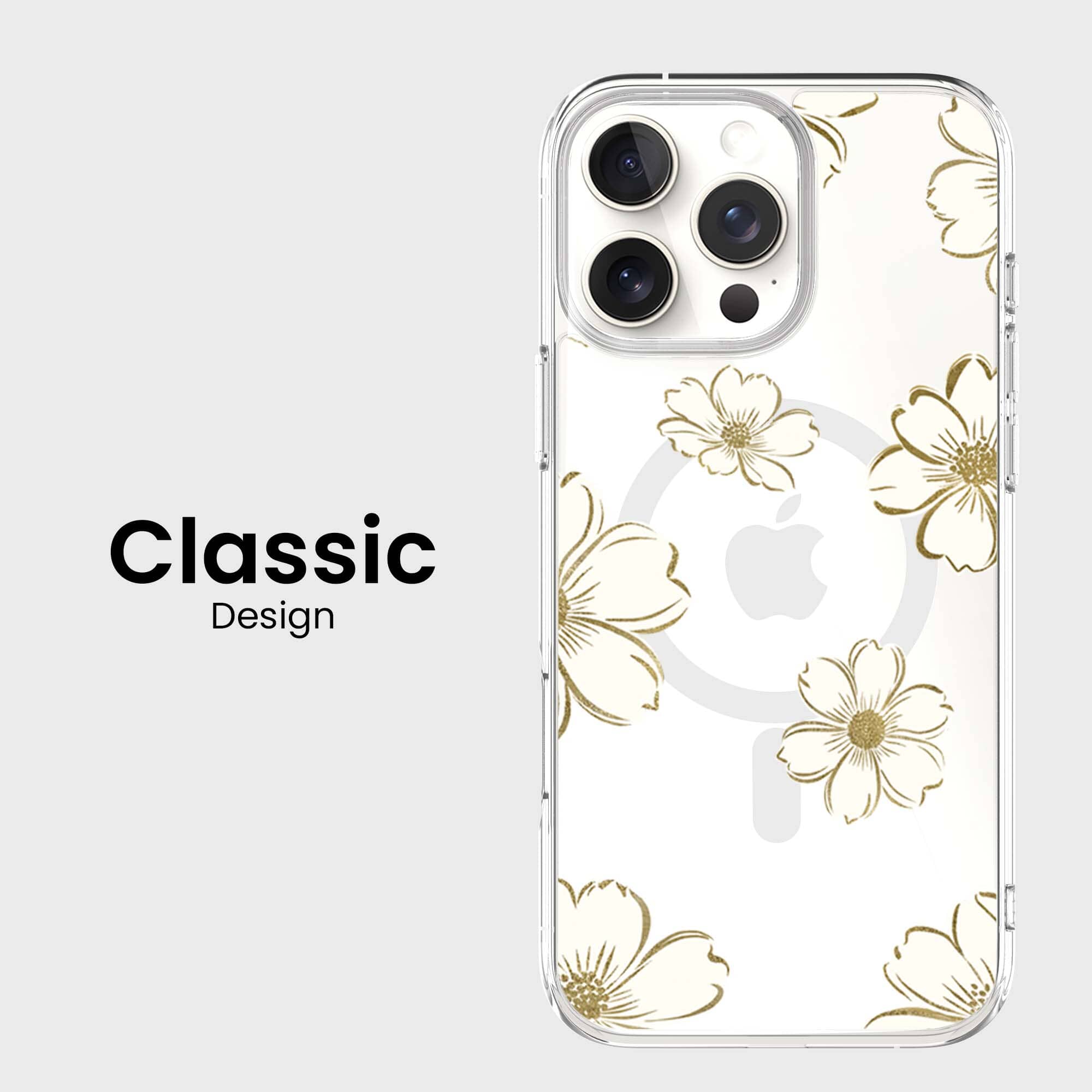MagSafe iPhone 16 Pro Gold Pattern Clear Case