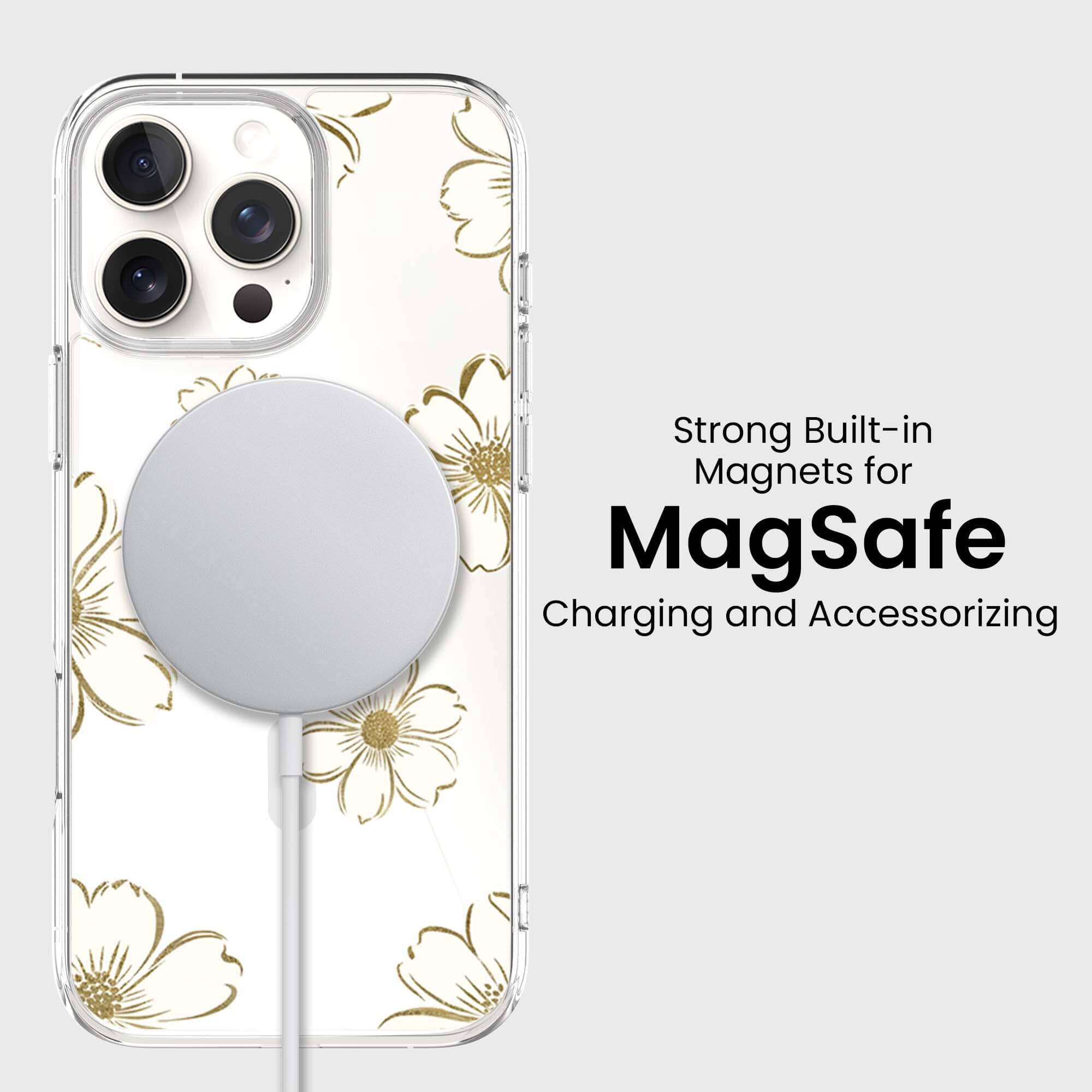 MagSafe iPhone 16 Pro Max Gold Pattern Clear Case