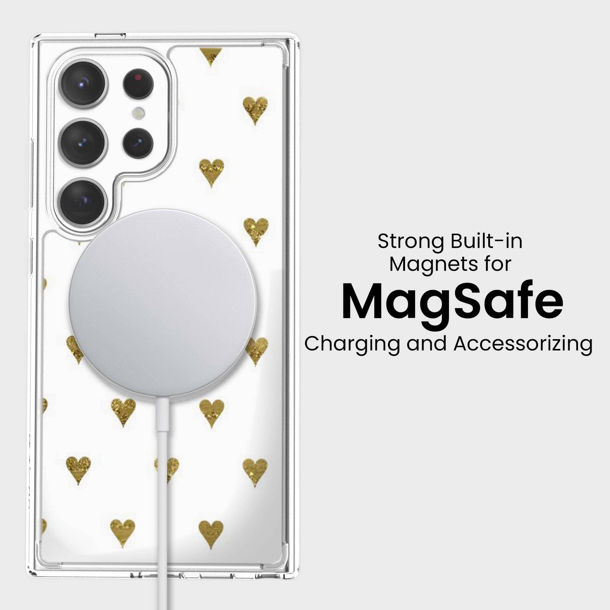 Samsung Galaxy S25 Ultra Gold Hearts Clear Case
