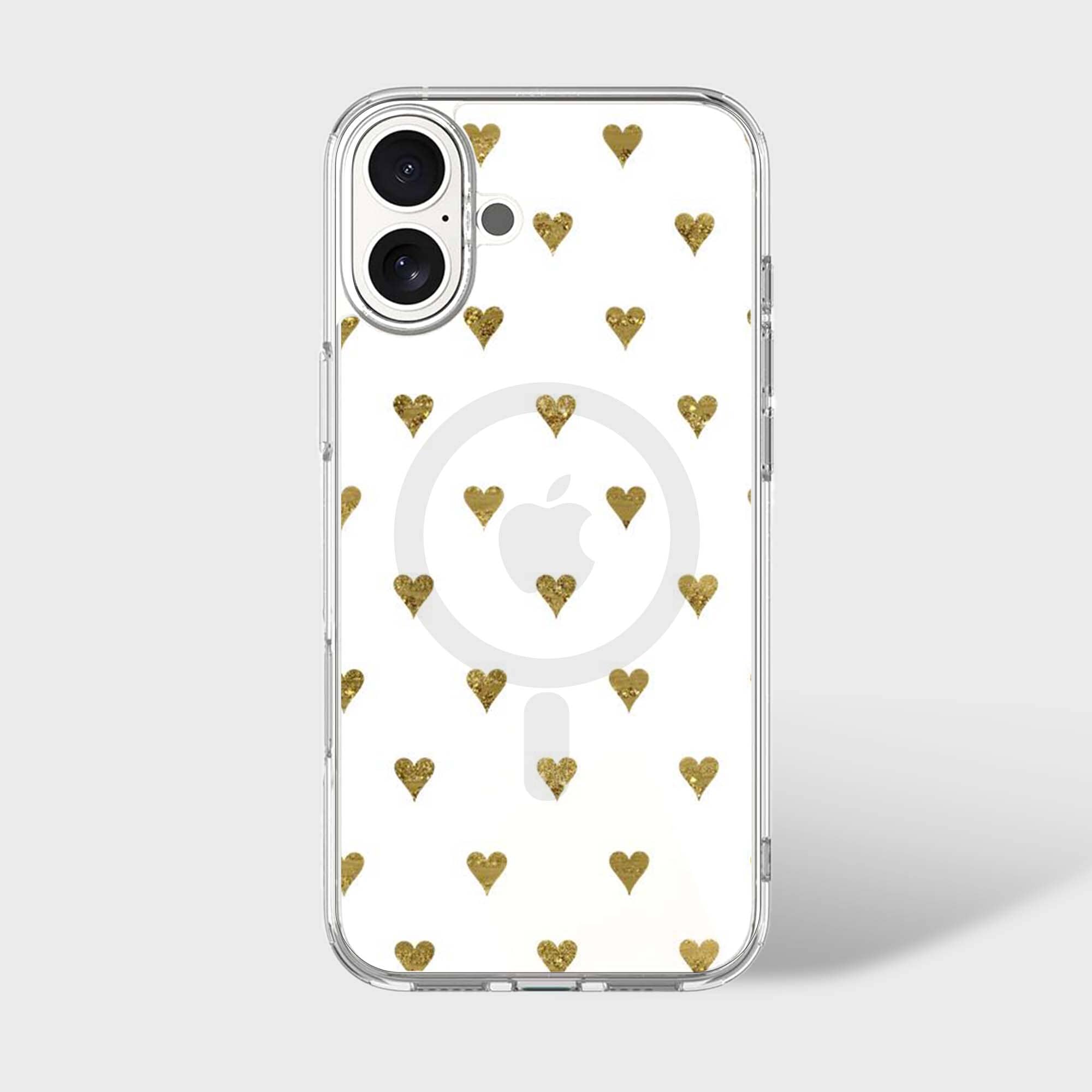 MagSafe iPhone 16 Gold Hearts Clear Case