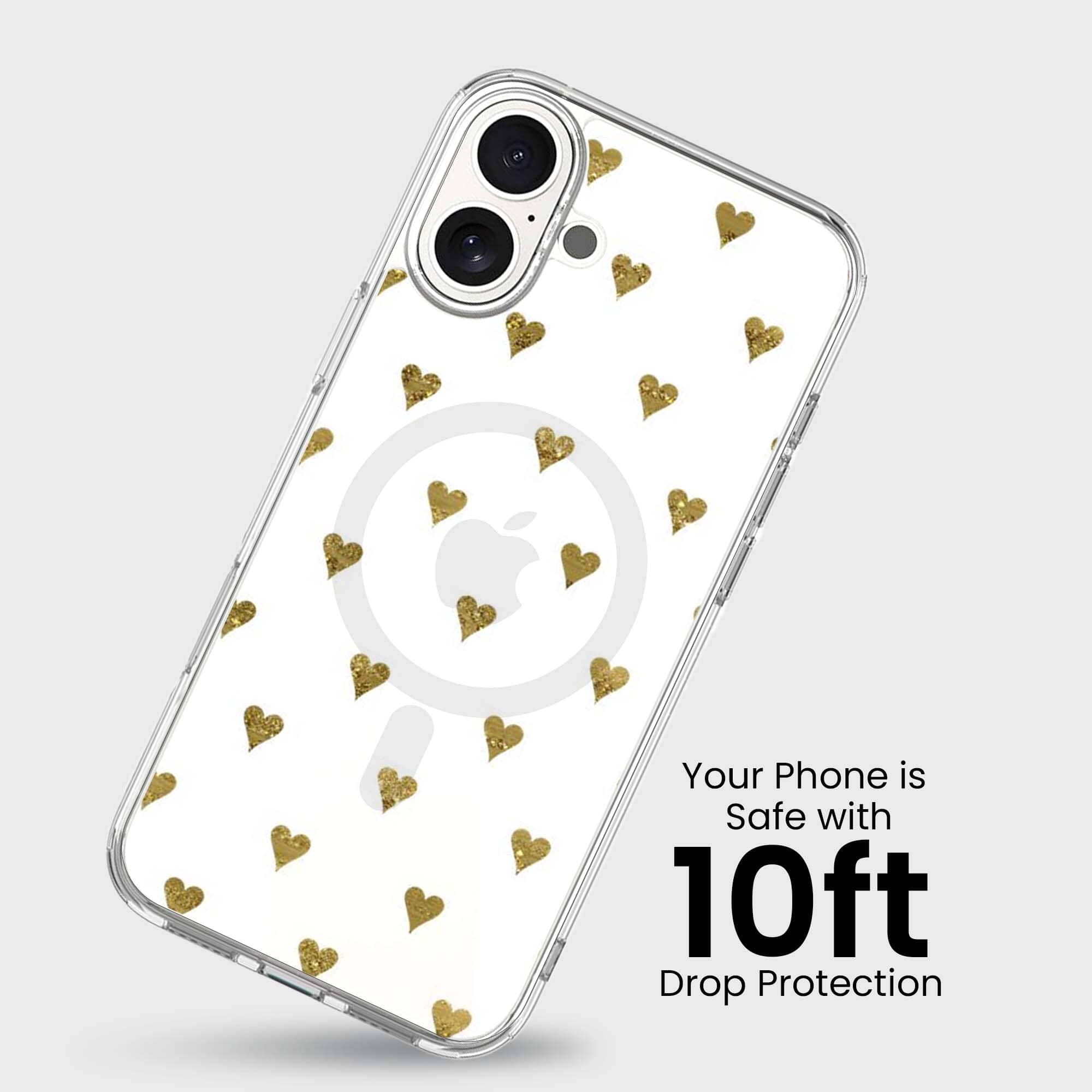 MagSafe iPhone 16 Gold Hearts Clear Case