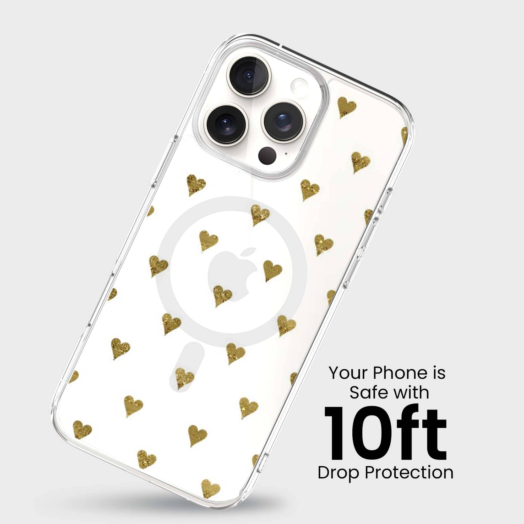 MagSafe iPhone 16 Pro Gold Hearts Clear Case