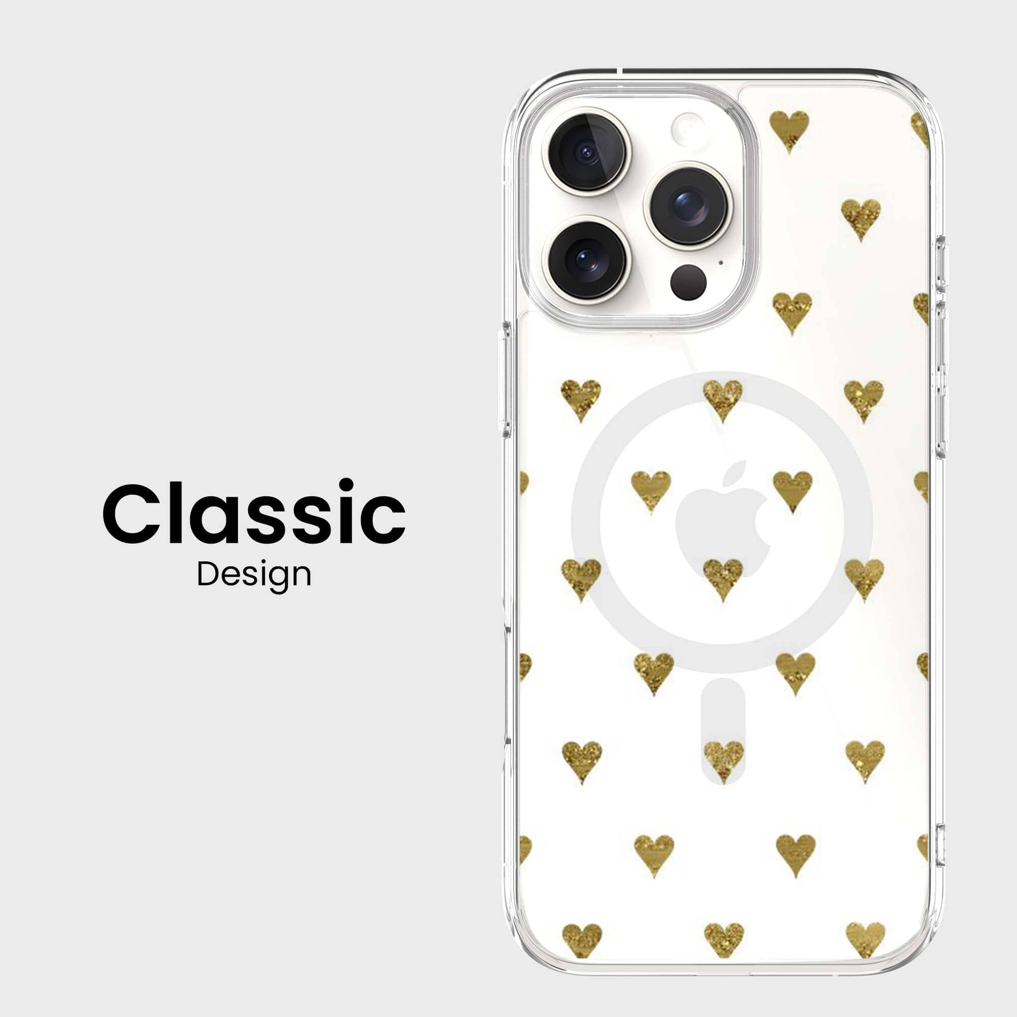 MagSafe iPhone 16 Pro Gold Hearts Clear Case