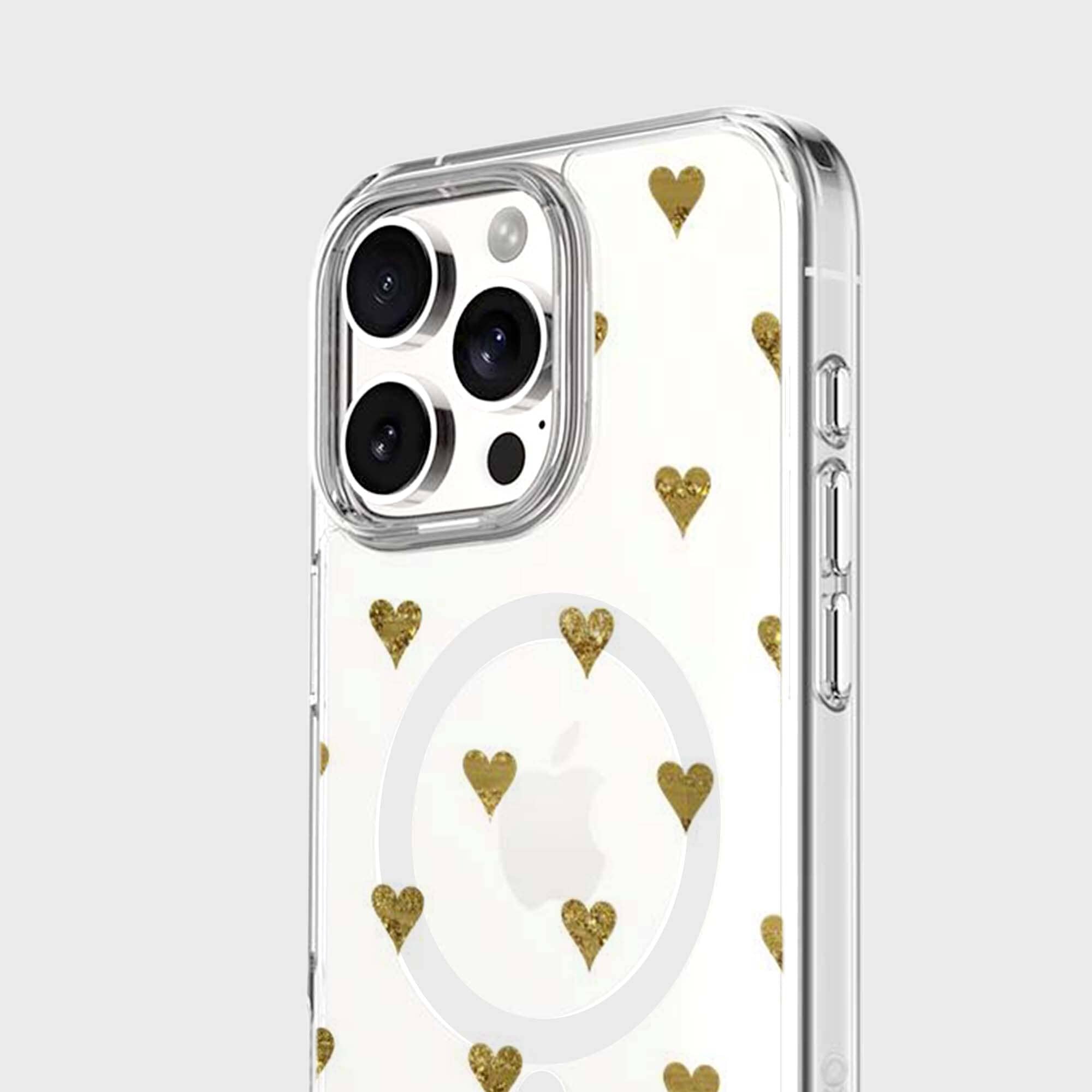 MagSafe iPhone 16 Pro Max Gold Hearts Clear Case