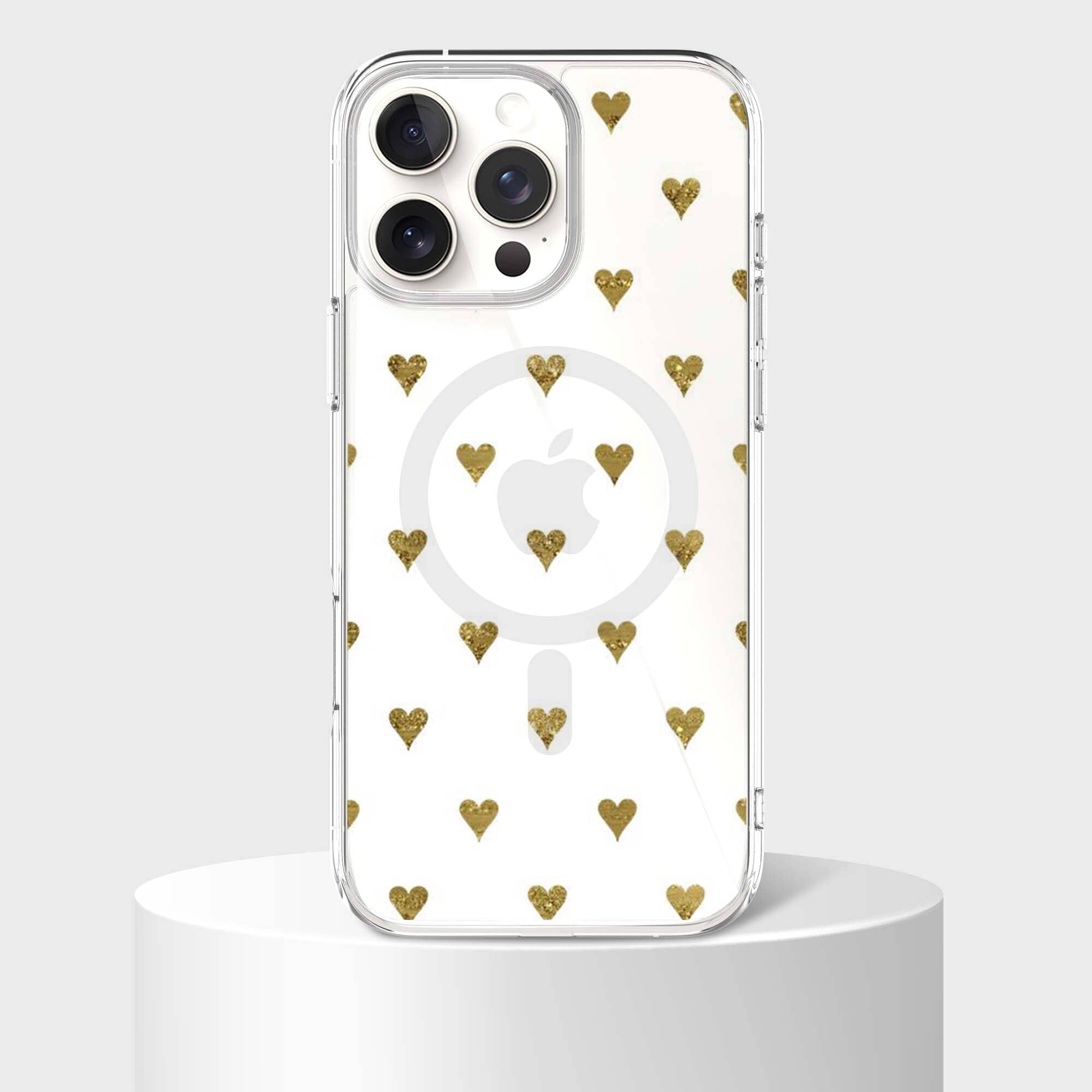 MagSafe iPhone 16 Pro Max Gold Hearts Clear Case