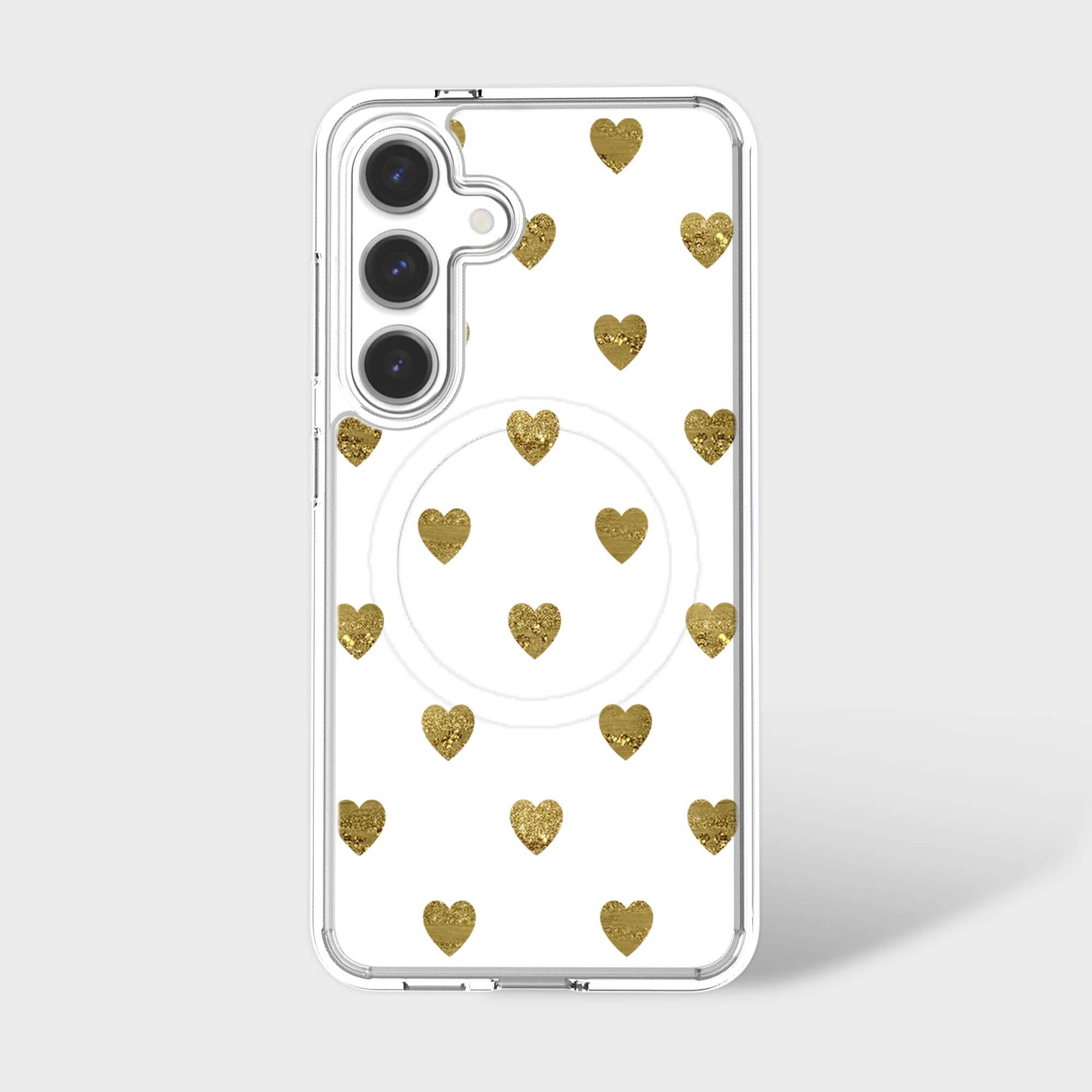 Samsung Galaxy S25 Gold Plum Heart Clear Case