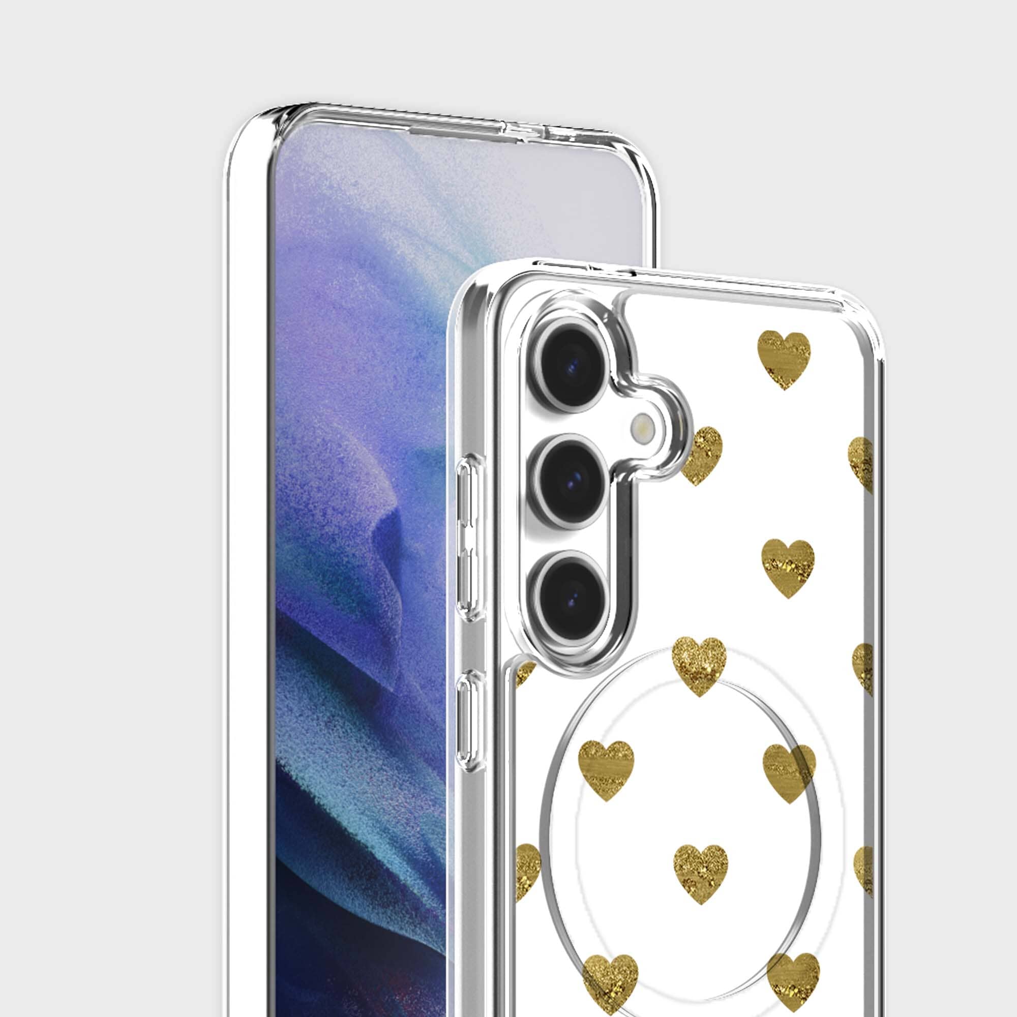 Samsung Galaxy S25 Gold Plum Heart Clear Case