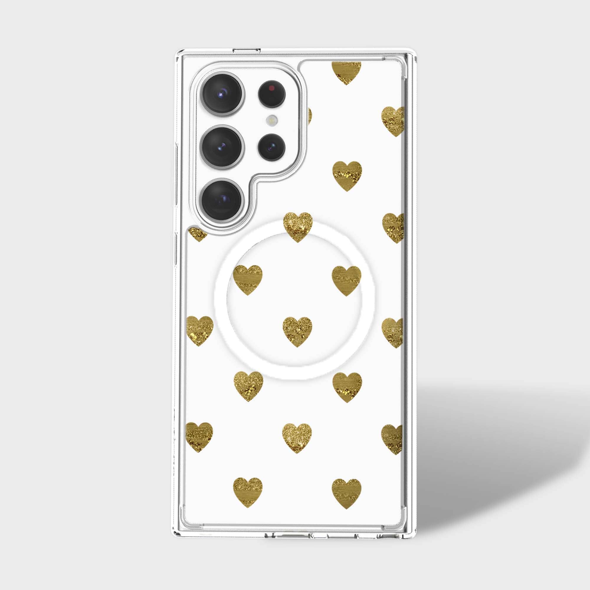 Samsung Galaxy S25 Ultra Gold Plum Heart Clear Case
