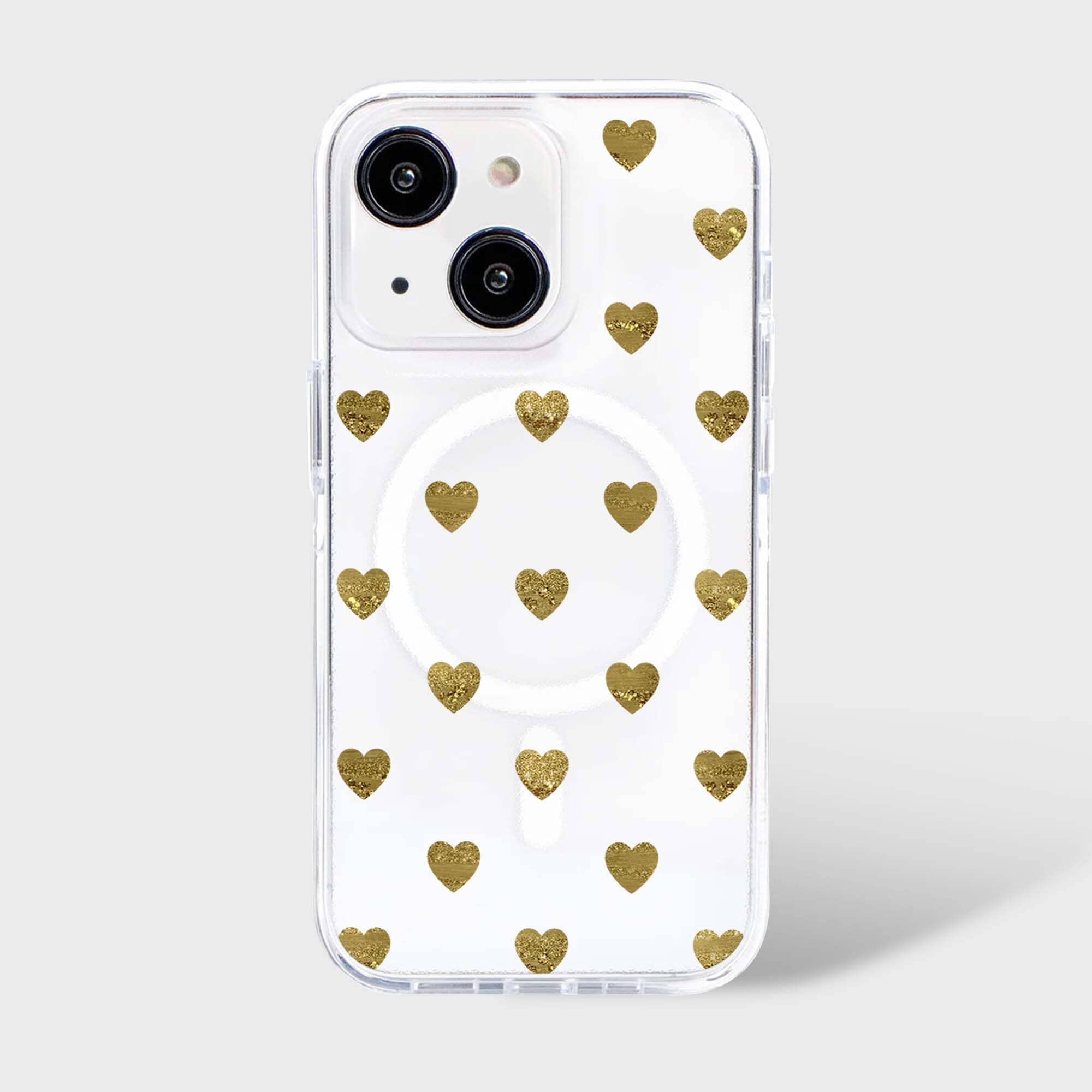 MagSafe iPhone 15 Gold Plum Heart Clear Case
