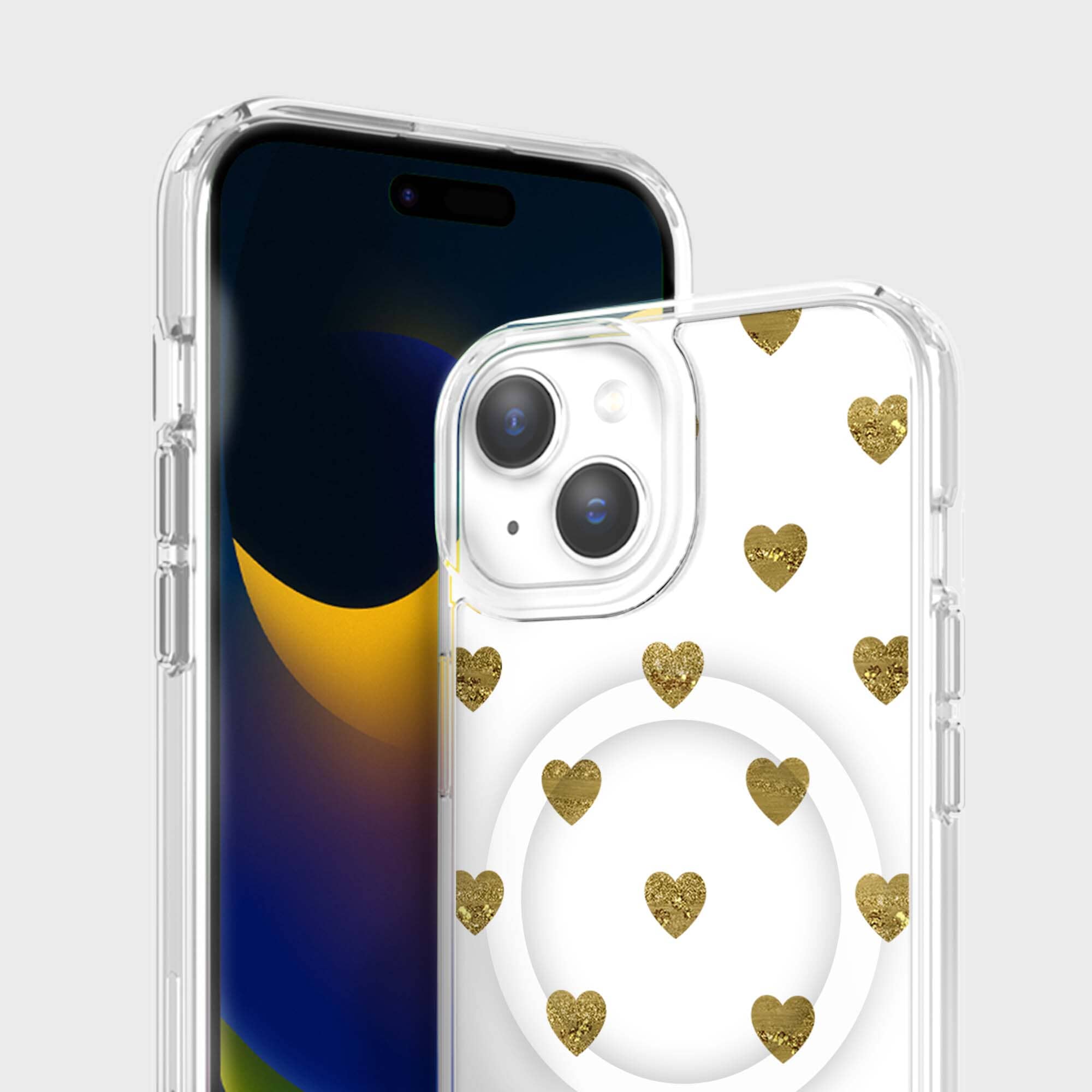 MagSafe iPhone 15 Gold Plum Heart Clear Case