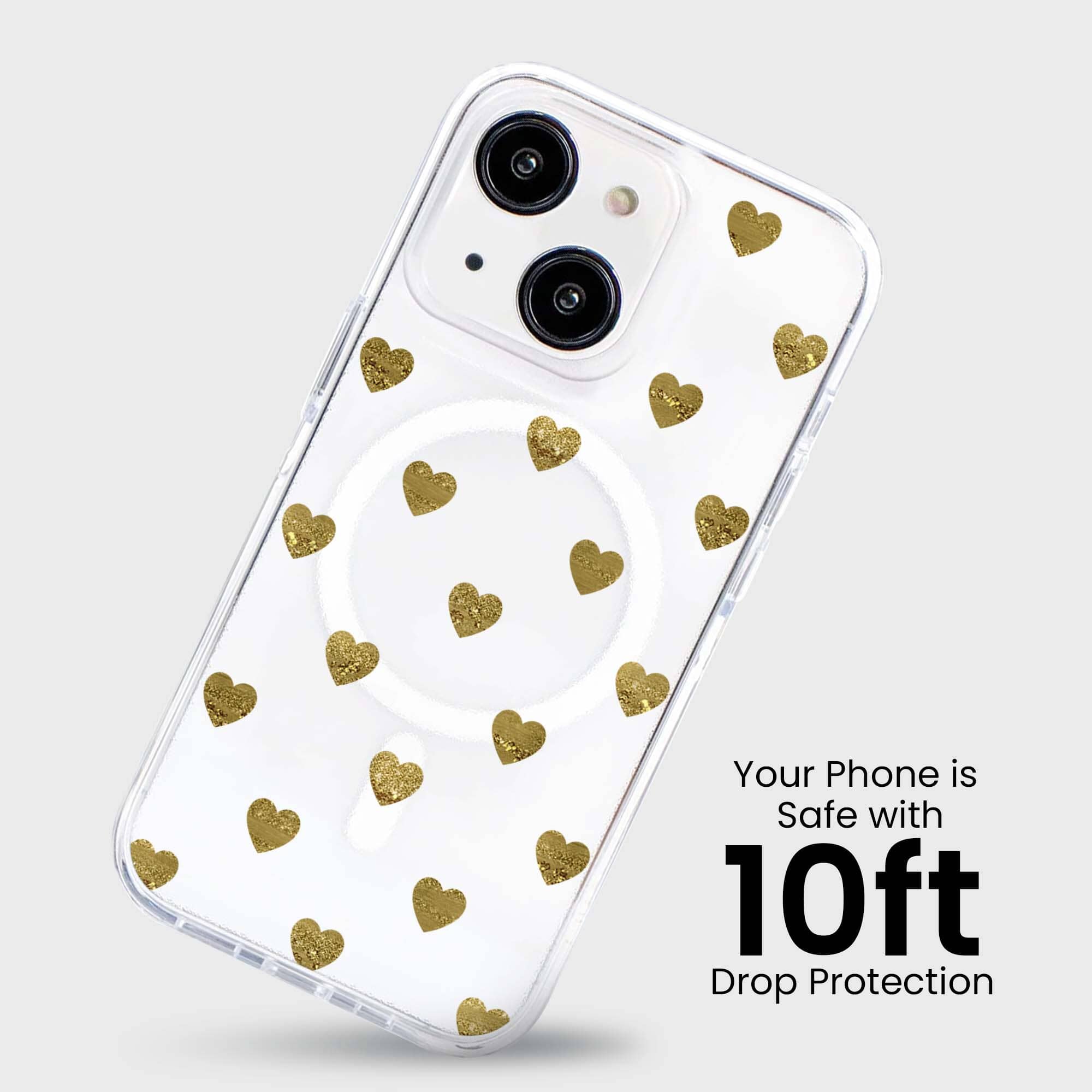 MagSafe iPhone 15 Gold Plum Heart Clear Case