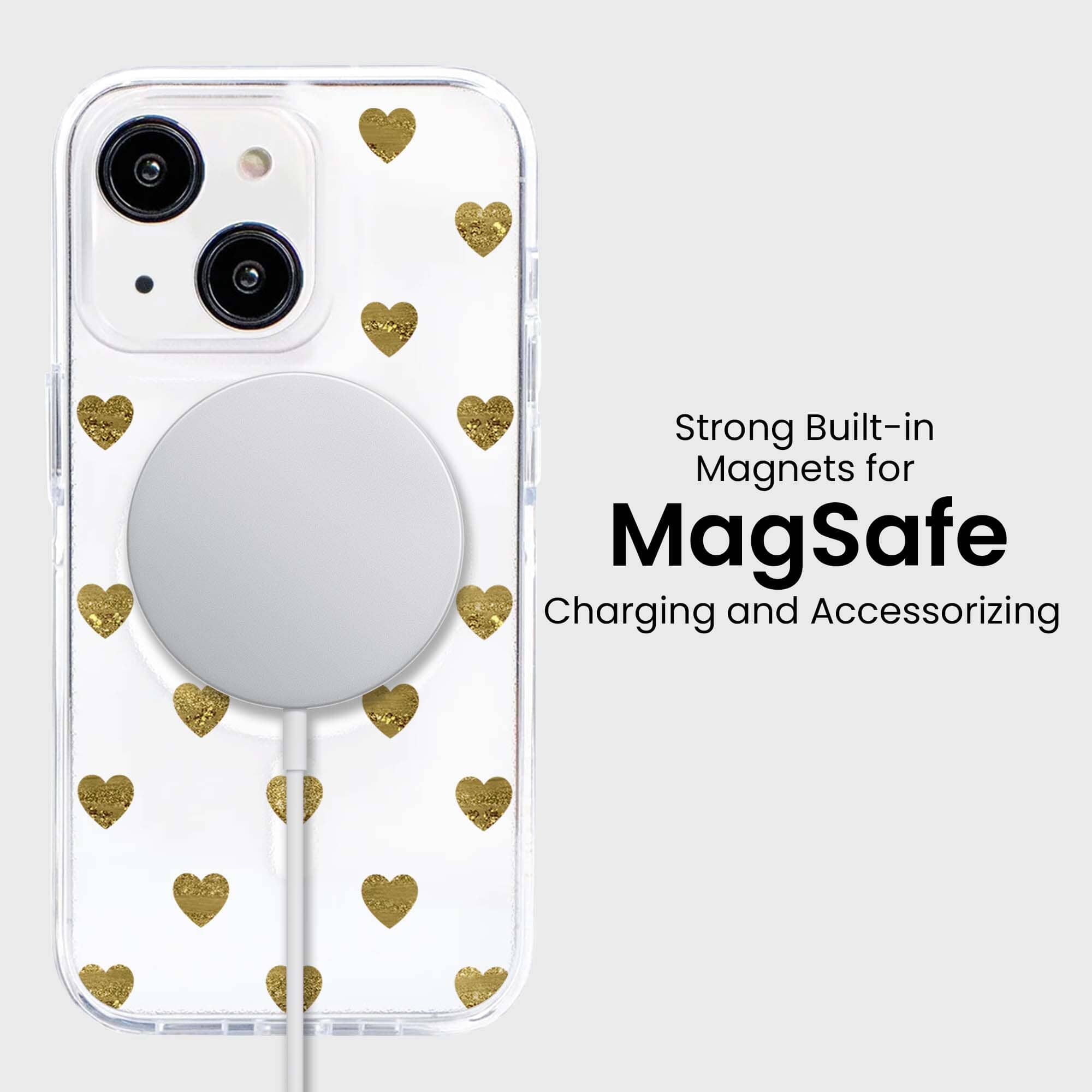 MagSafe iPhone 15 Gold Plum Heart Clear Case