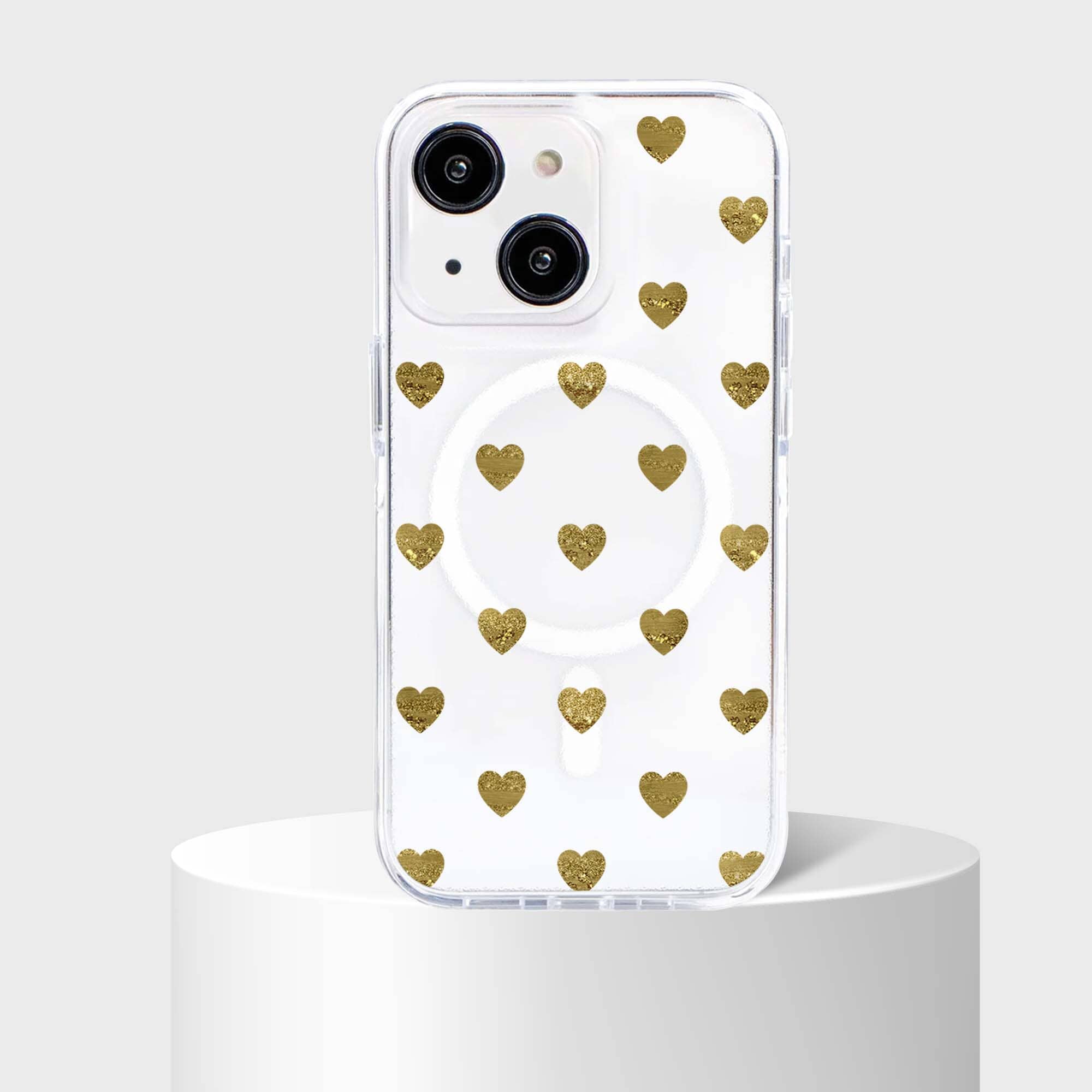 MagSafe iPhone 15 Gold Plum Heart Clear Case