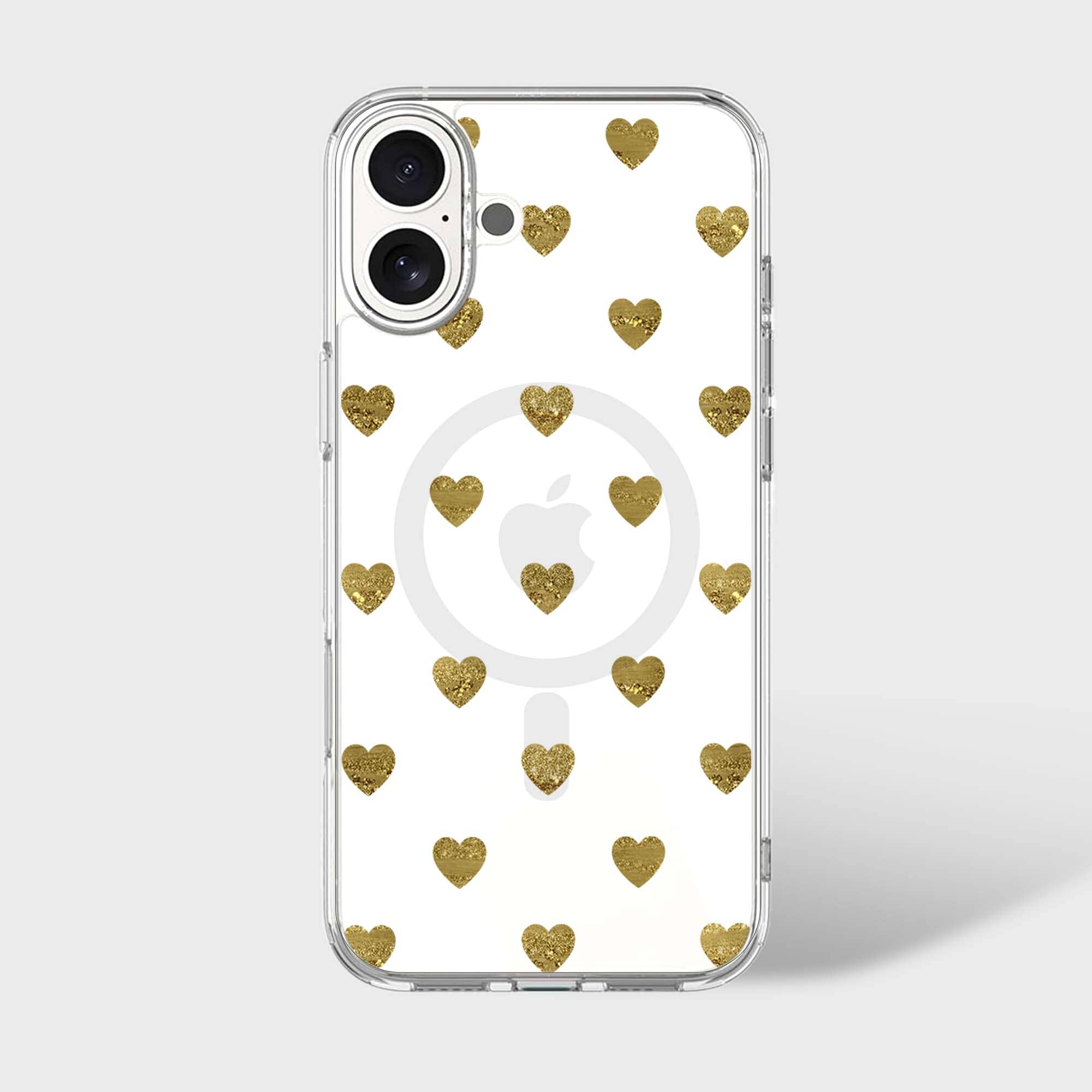MagSafe iPhone 16 Gold Plum Heart Clear Case