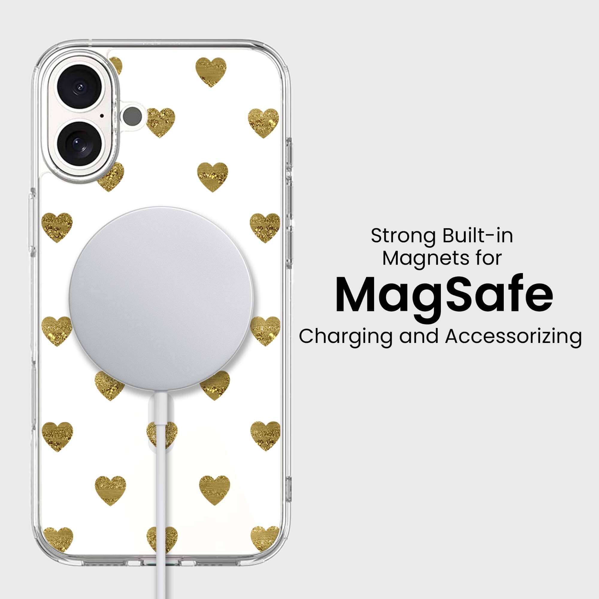 MagSafe iPhone 16 Gold Plum Heart Clear Case
