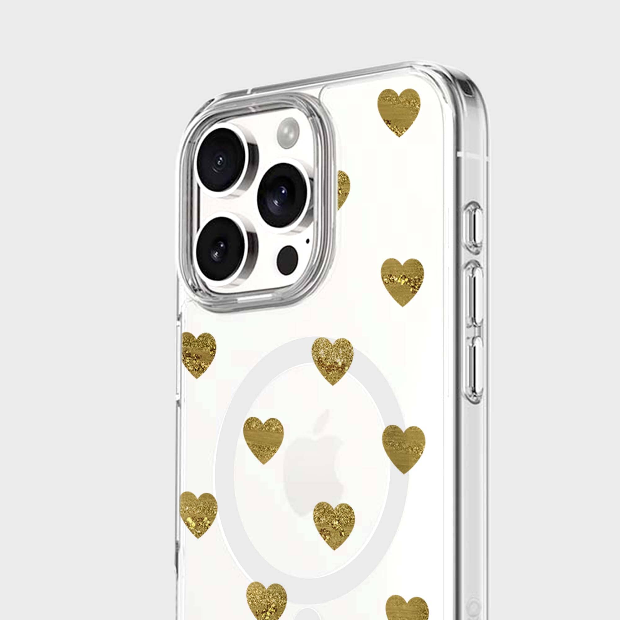 MagSafe iPhone 16 Pro Gold Plum Heart Clear Case