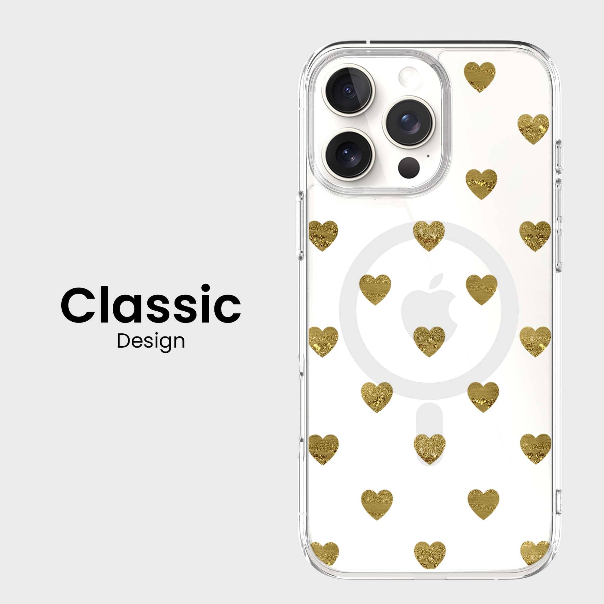 MagSafe iPhone 16 Pro Gold Plum Heart Clear Case