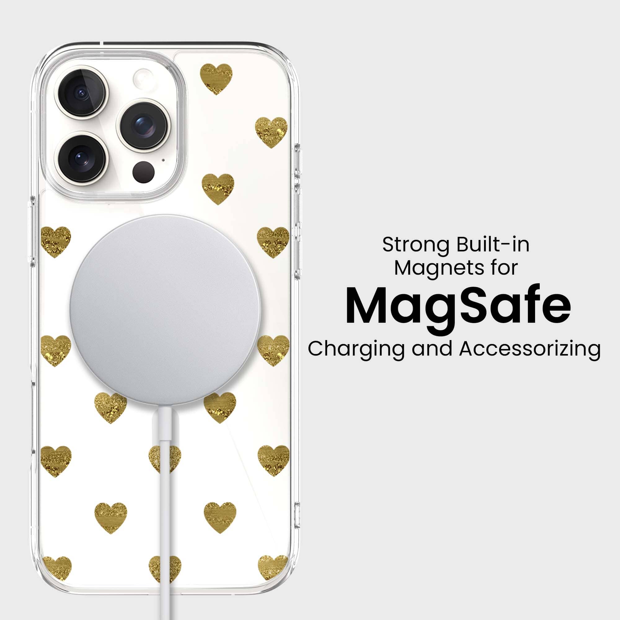 MagSafe iPhone 16 Pro Gold Plum Heart Clear Case