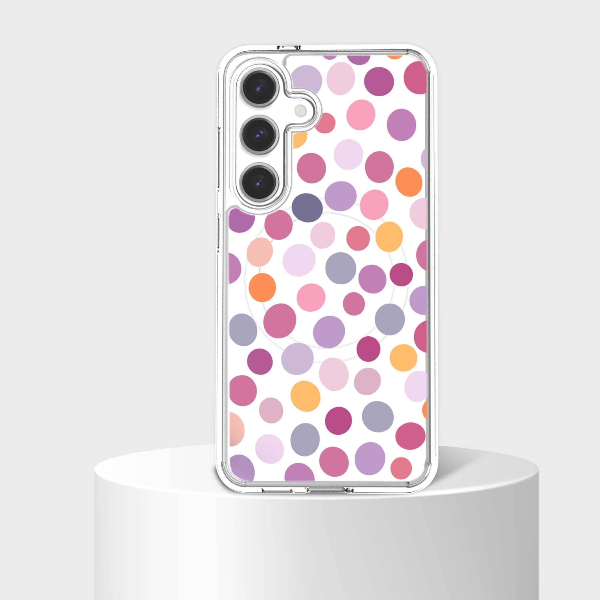 Samsung Galaxy S25 Purple Polka Dots Clear Case