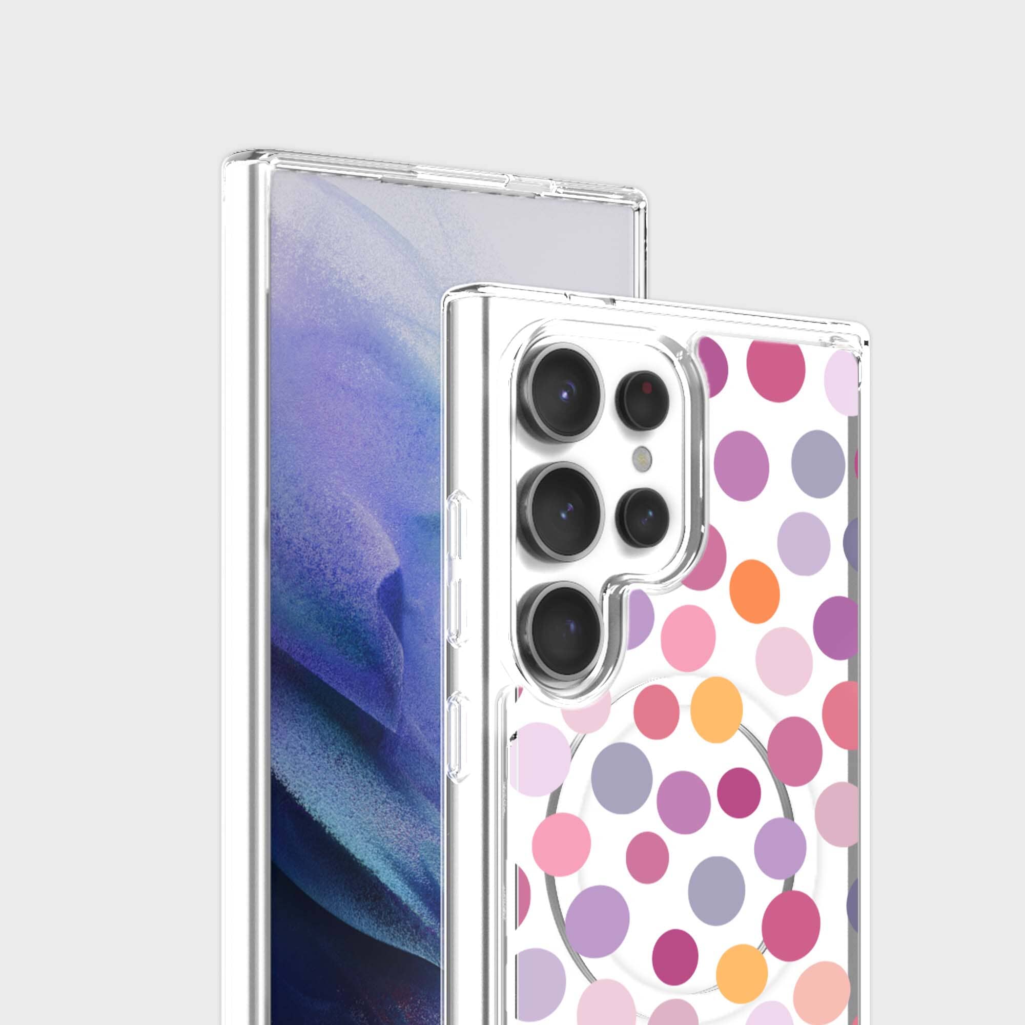 Samsung Galaxy S25 Ultra Purple Polka Dots Clear Case