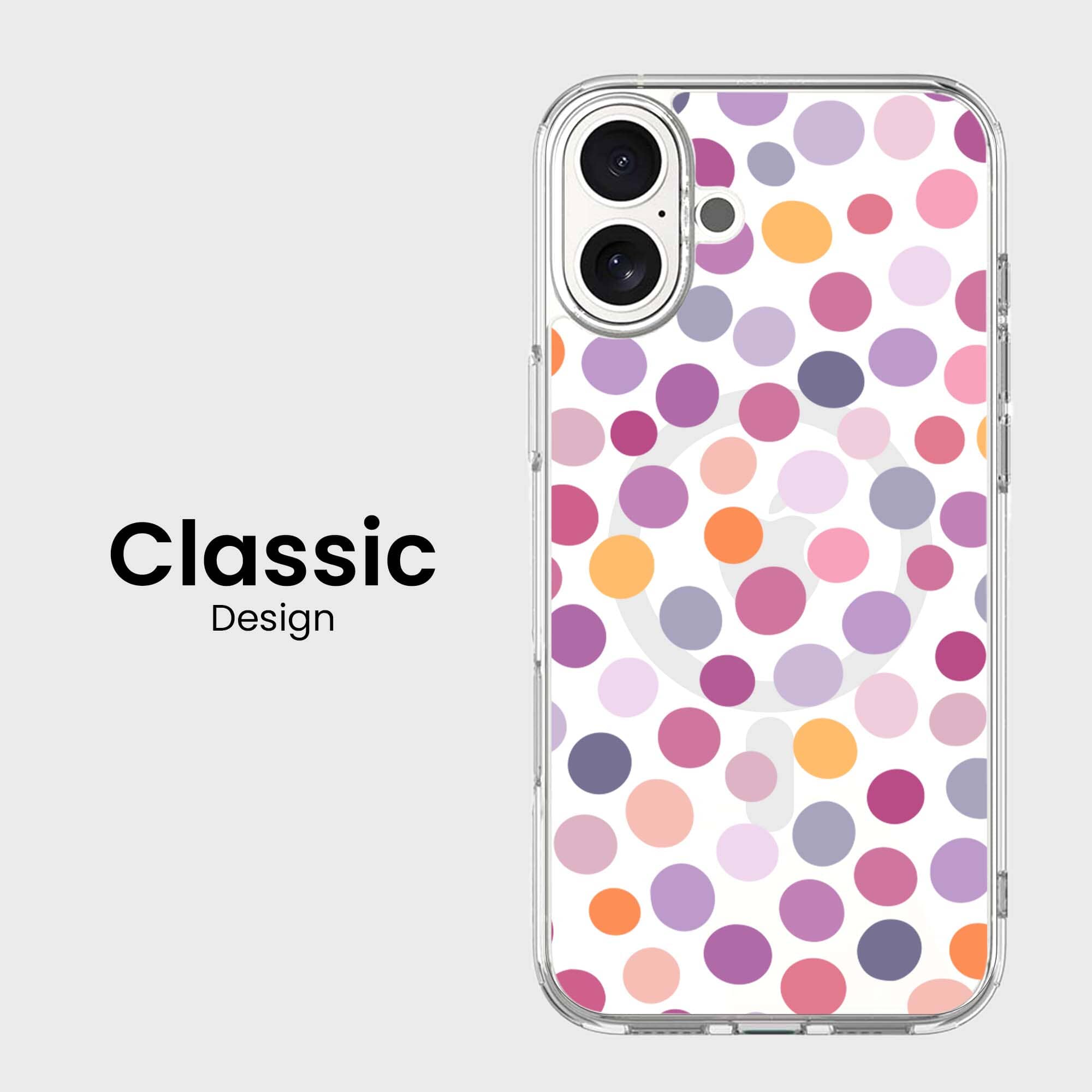 MagSafe iPhone 16 Purple Polka Dots Clear Case