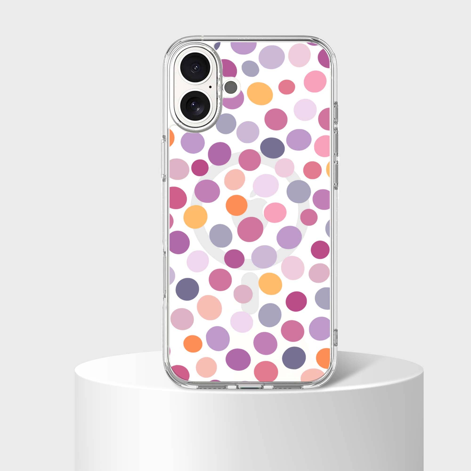 MagSafe iPhone 16 Purple Polka Dots Clear Case