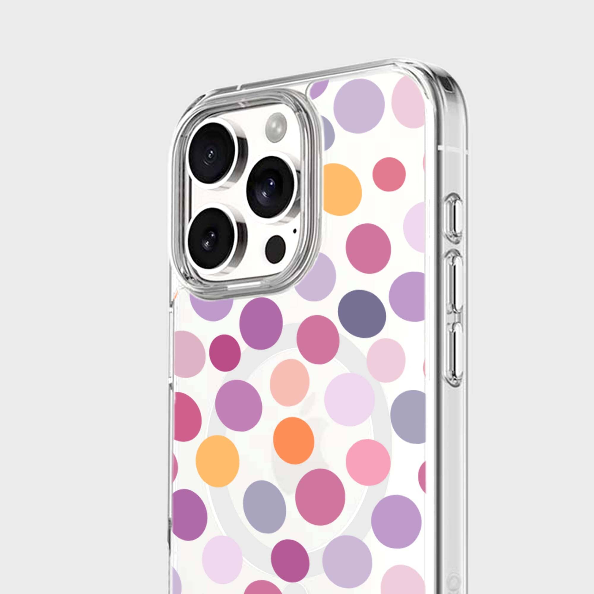 MagSafe iPhone 16 Pro Max Purple Polka Dots Clear Case