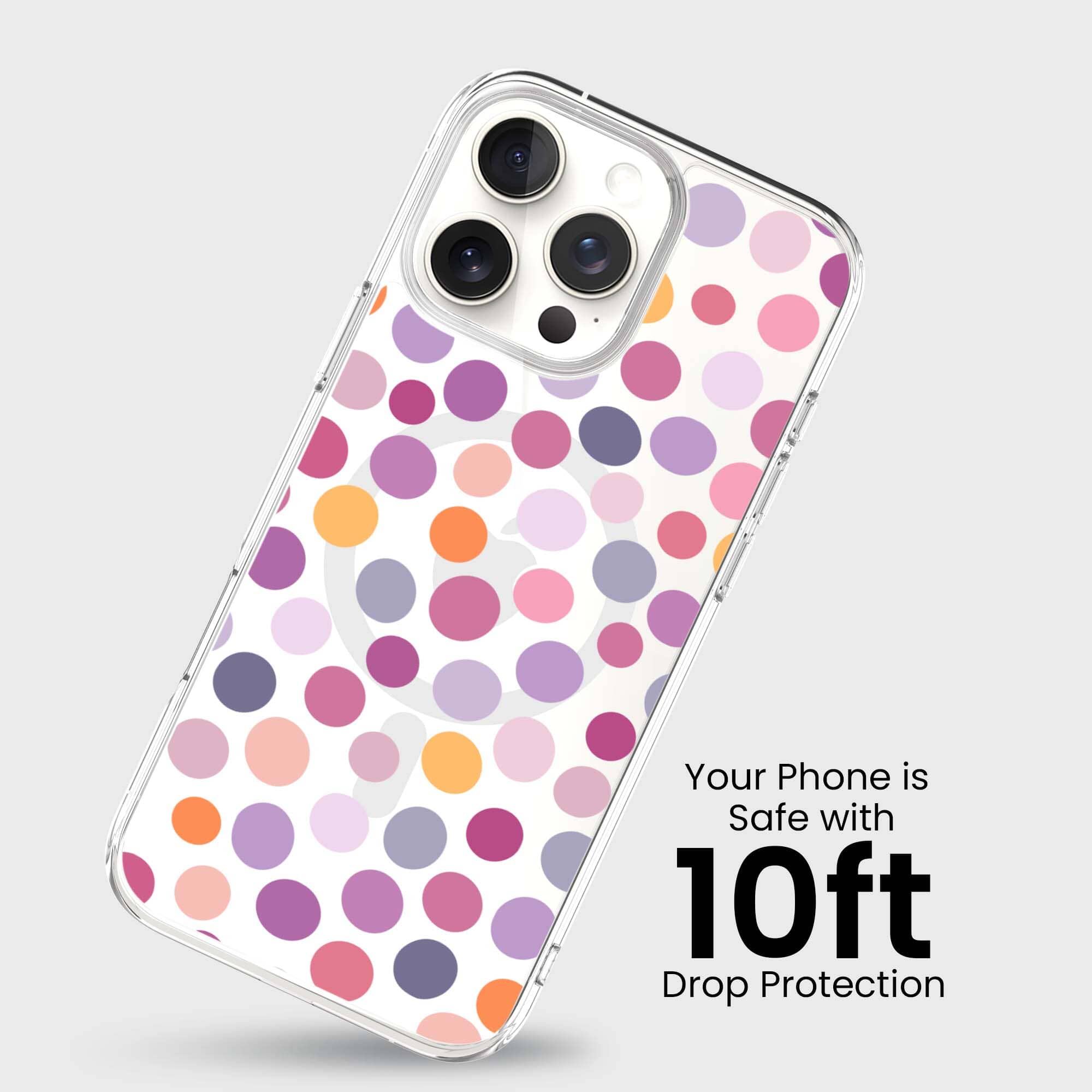 MagSafe iPhone 16 Pro Max Purple Polka Dots Clear Case