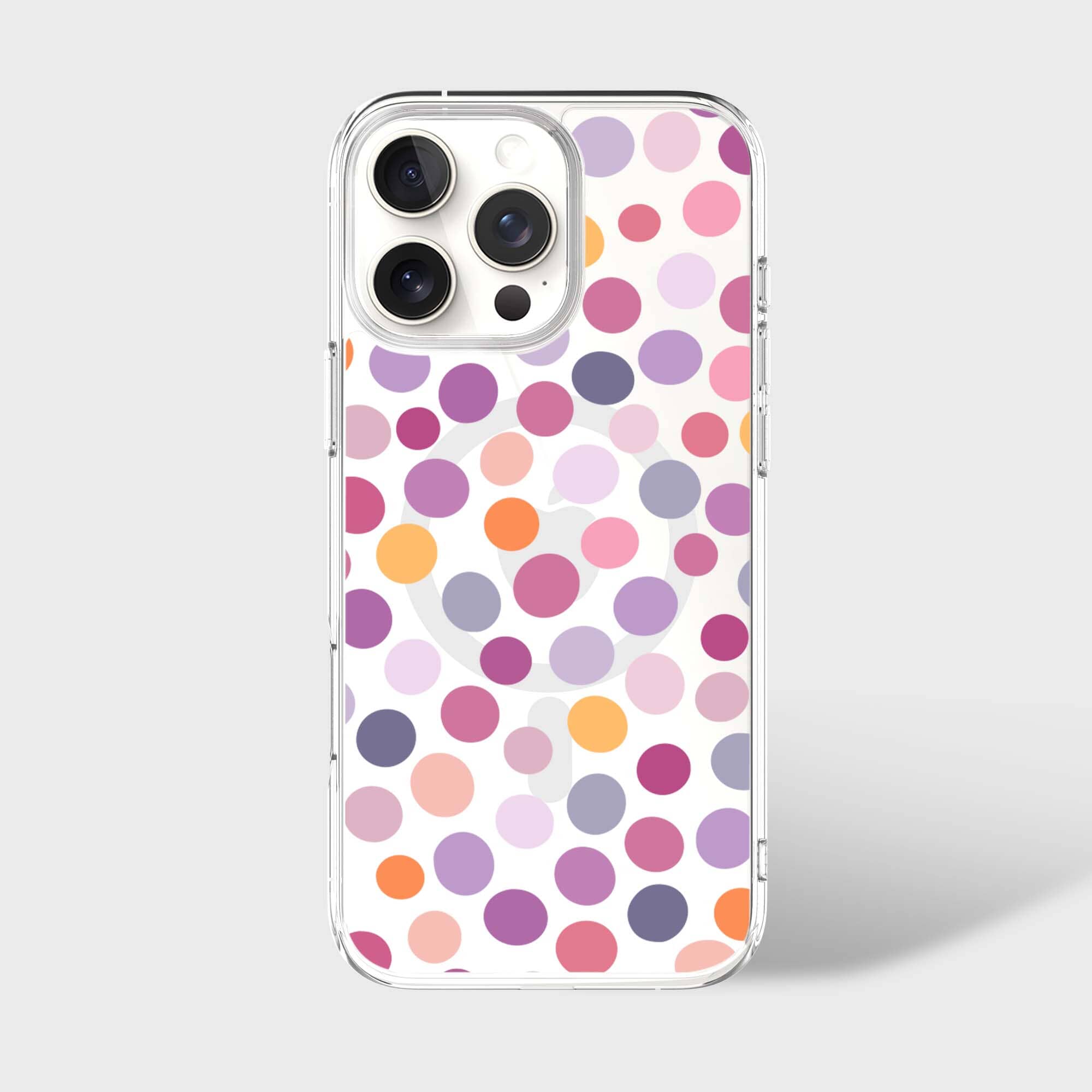 MagSafe iPhone 16 Pro Max Purple Polka Dots Clear Case