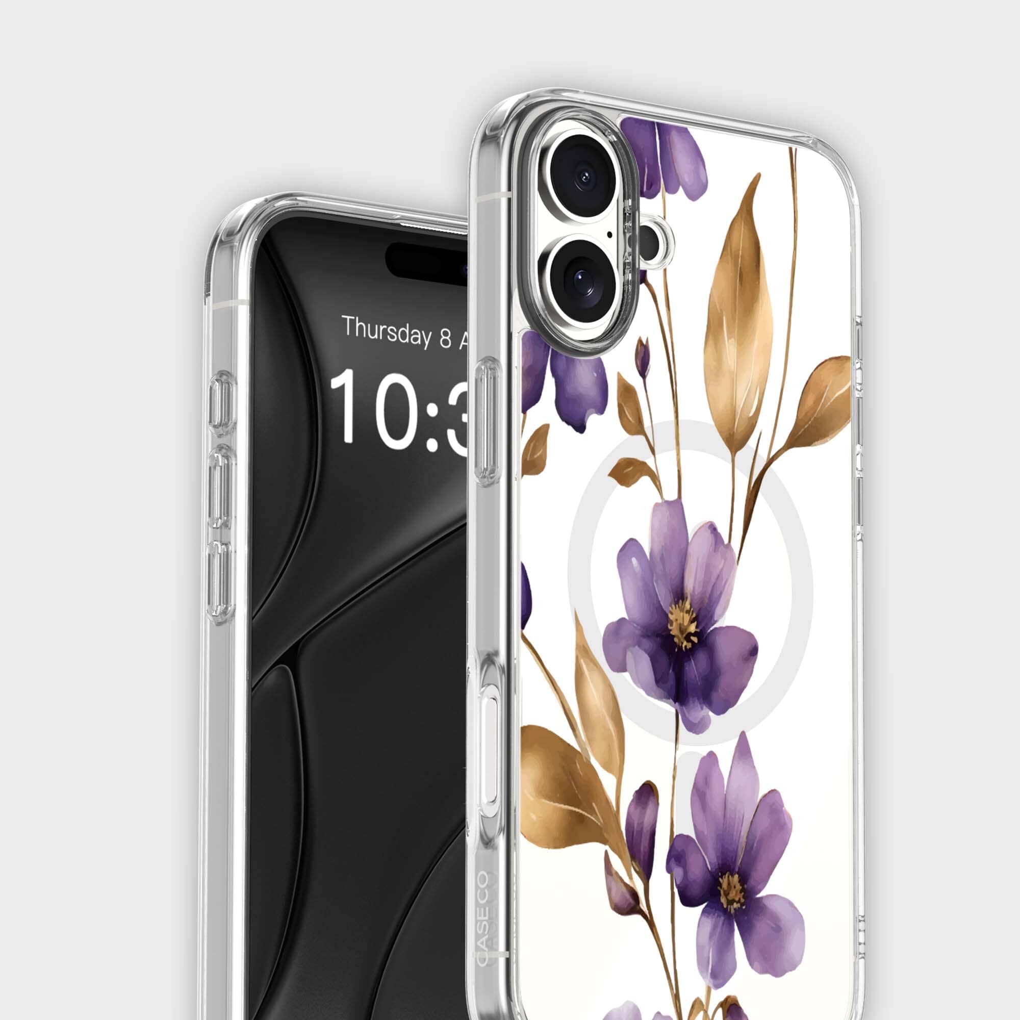 MagSafe iPhone 16 Purple Wildflower Clear Case