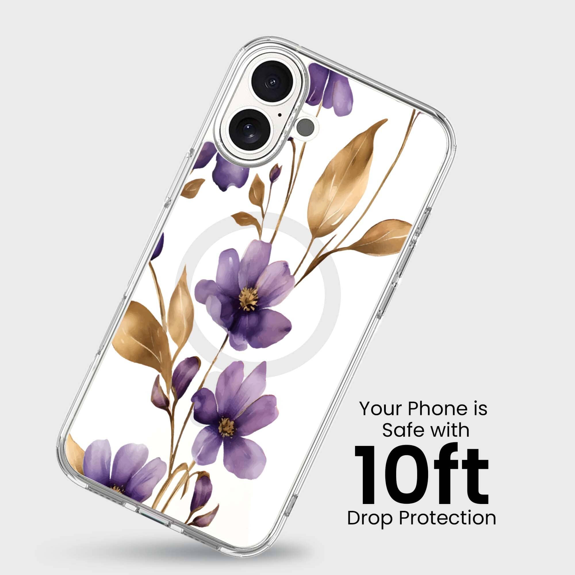 MagSafe iPhone 16 Purple Wildflower Clear Case