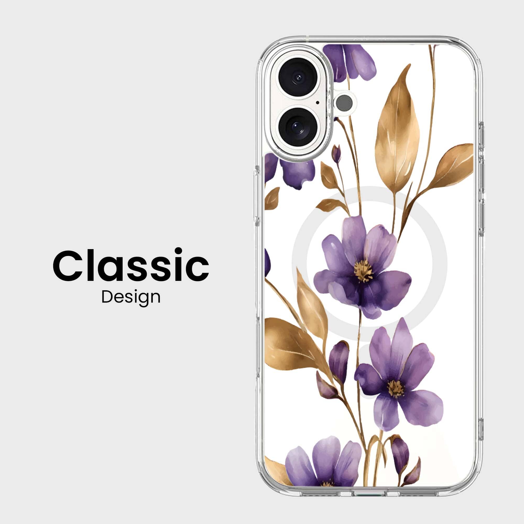 MagSafe iPhone 16 Purple Wildflower Clear Case