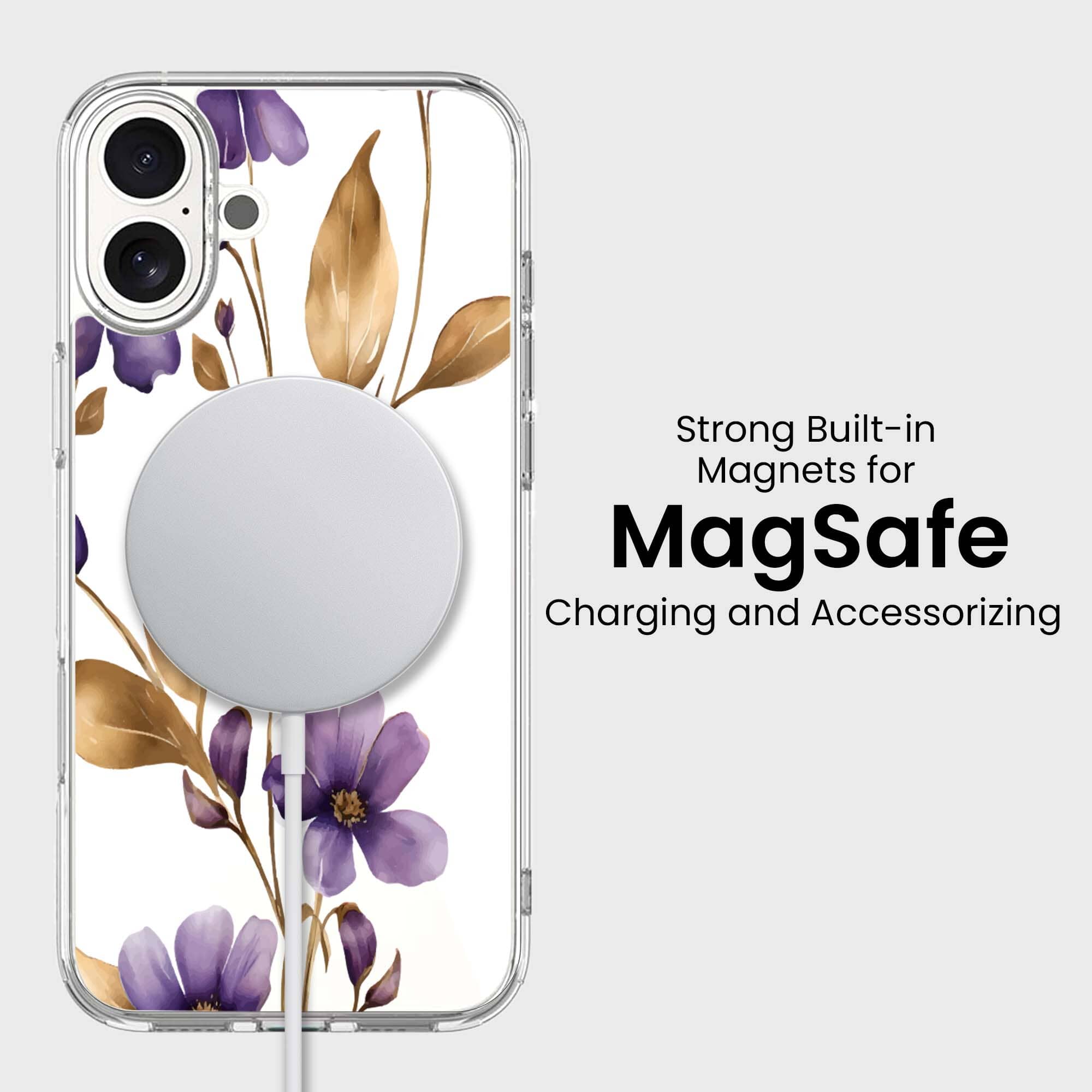 MagSafe iPhone 16 Purple Wildflower Clear Case