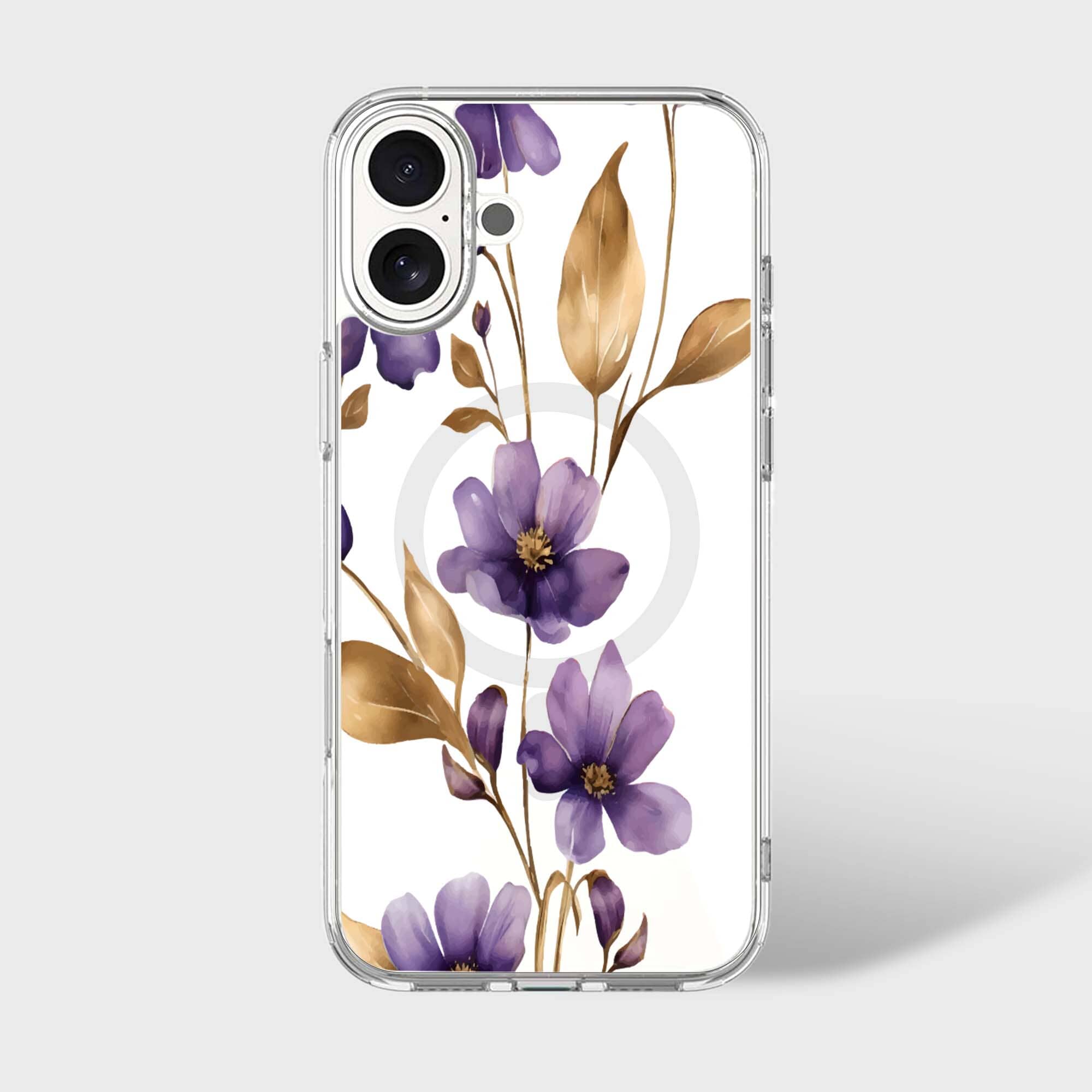 MagSafe iPhone 16 Purple Wildflower Clear Case